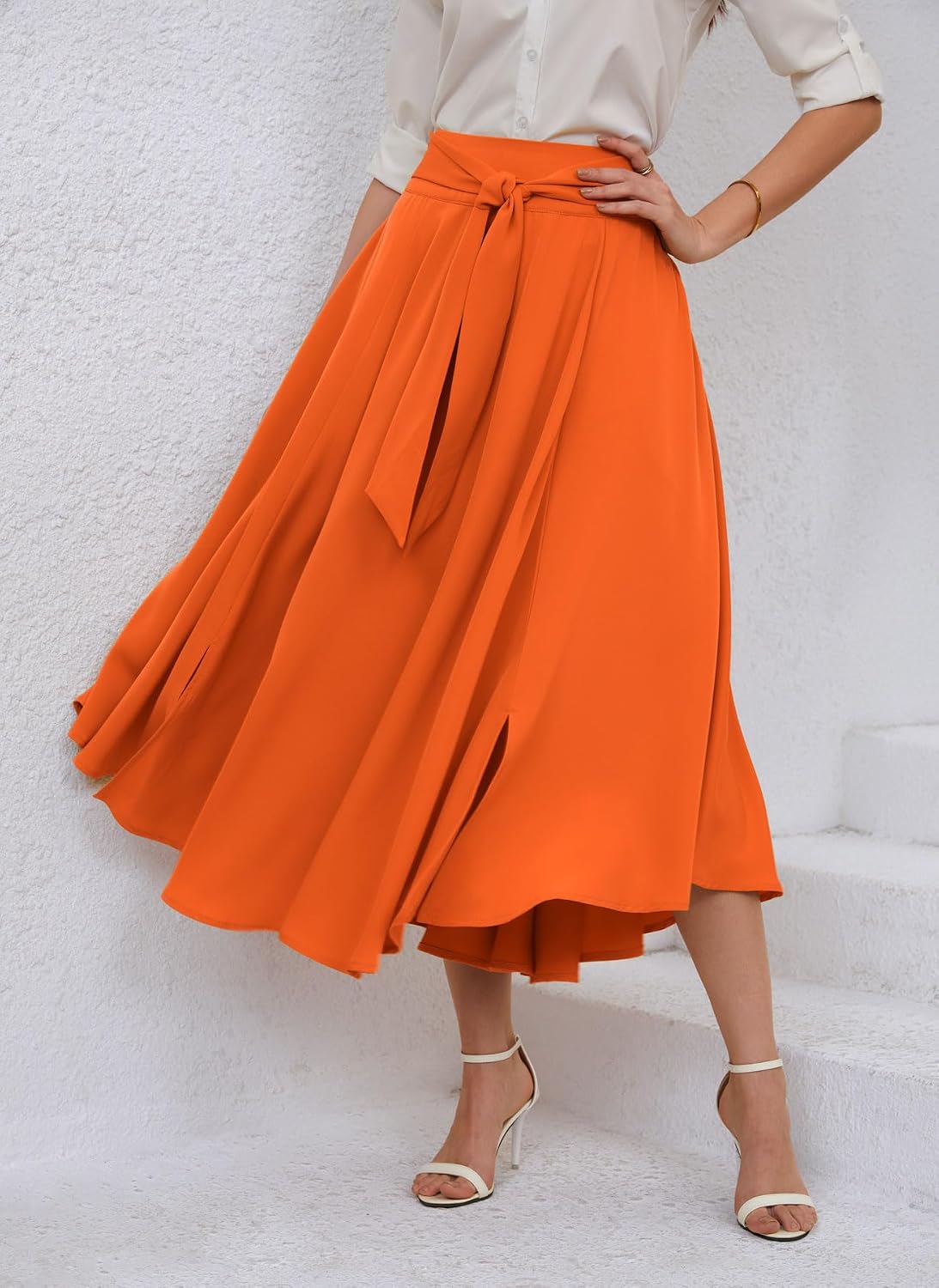 chouyatou Women's Elegant High Waisted Side Slit Irregular Bohemian Maxi Skirt with Pockets
