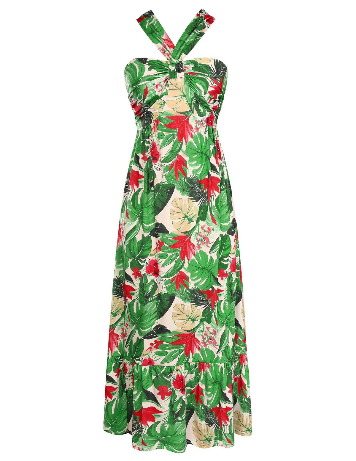 GRACE KARIN Womens Summer Floral Halter Boho Maxi Dresses | 2026 Flowy Criss Cross A Line Long Sundress Casual Tropical Vacation Beach Clothes Wedding Guest Dress With Pocket