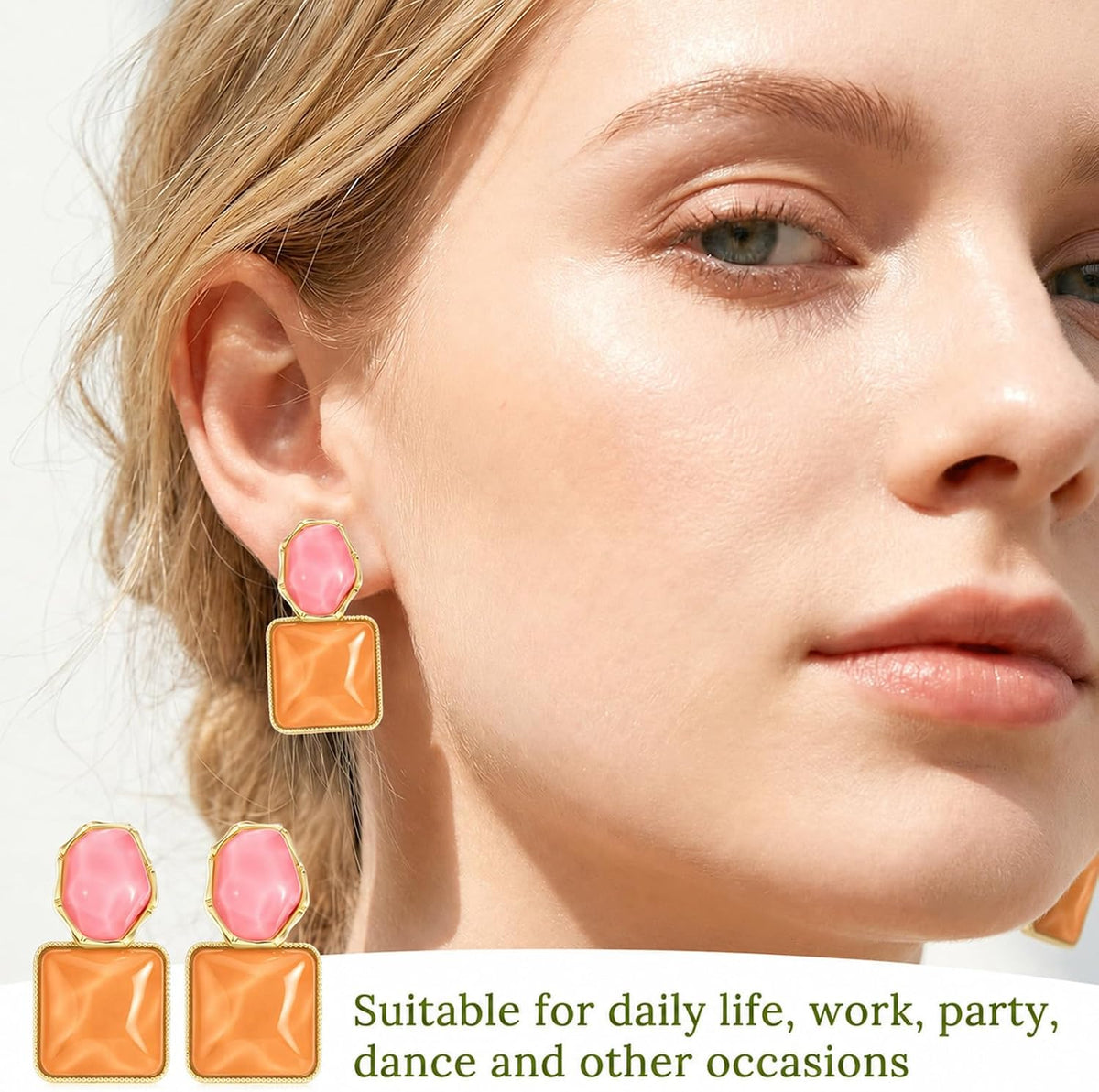 Pink and Orange Earrings,Vacation Water Ripple Acrylic Earrings | Pink and Orange Boho Dainty Statement Earring Water Ripple Dangle Drop Earring for Women