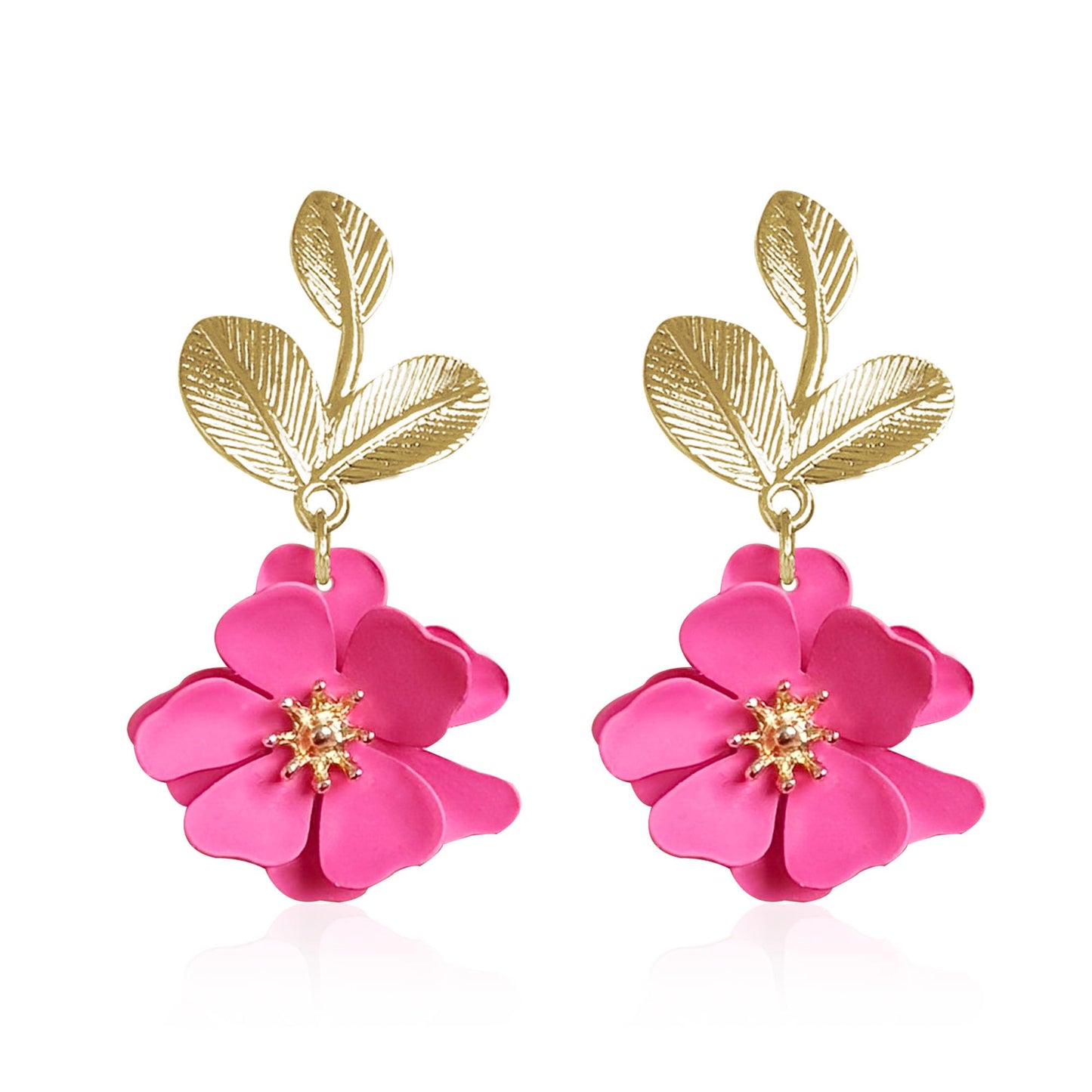 Boho Flower Earrings for Women Cute Dangle Drop Gold Leaf Floral Studs Hook Statement Jewelry Sweet Earrings