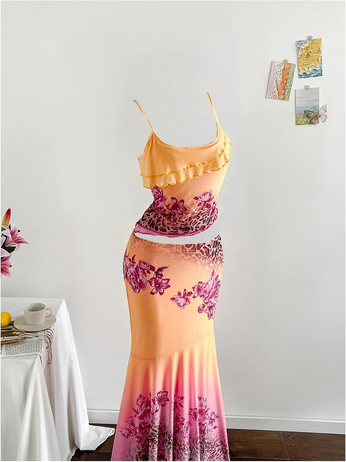 Verdusa Women's Skirt Sets 2 Piece Outfits Cami Top and Maxi Skirt Beach Vacation Spring Break