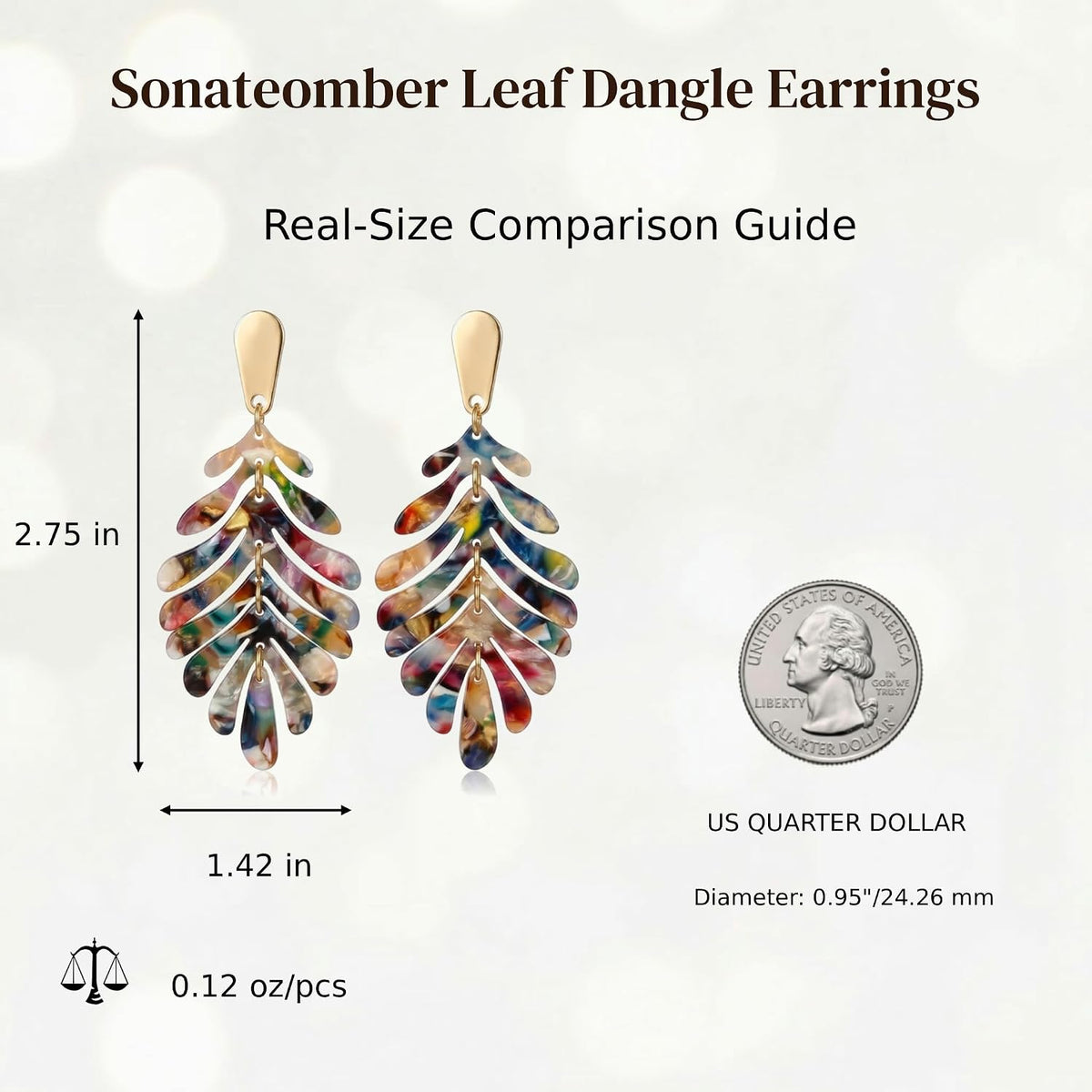 Sonateomber Large Gold Leaf Dangle Drop Earrings for Women, Long Statement Acrylic Palm Leaf Resin Dangling Earing Summer Beach Vacation Tropical Accessories Fashion Jewelry Gift