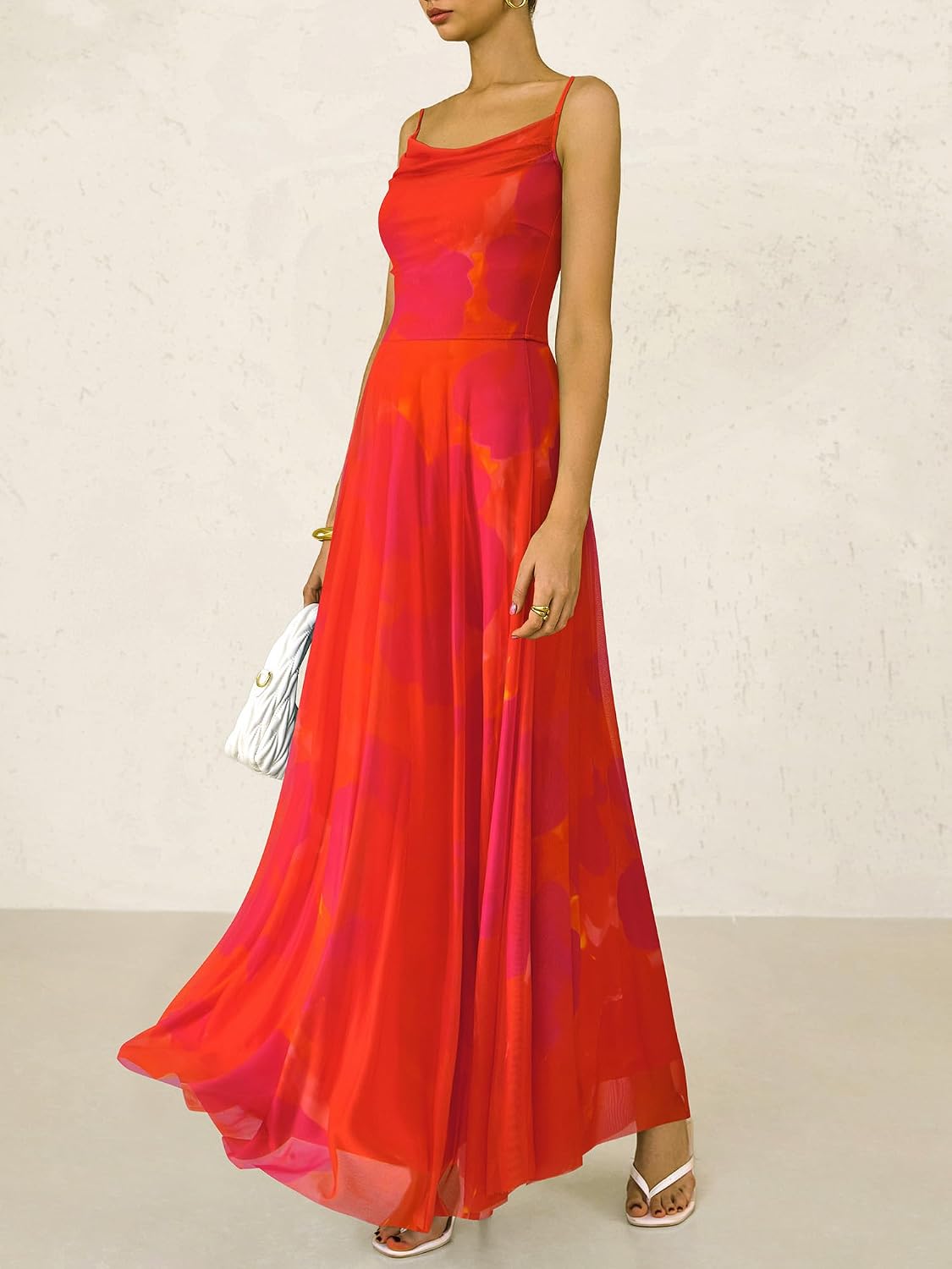 BTFBM Women Summer Maxi Dresses Elegant Wedding Guest Dress | Cowl Neck,Spaghetti Strap,Mesh,Floral,A-Line,Flowy,Party,Cocktail,Homecoming,Graduation,Sundress,Prom,Beach Long Dresses