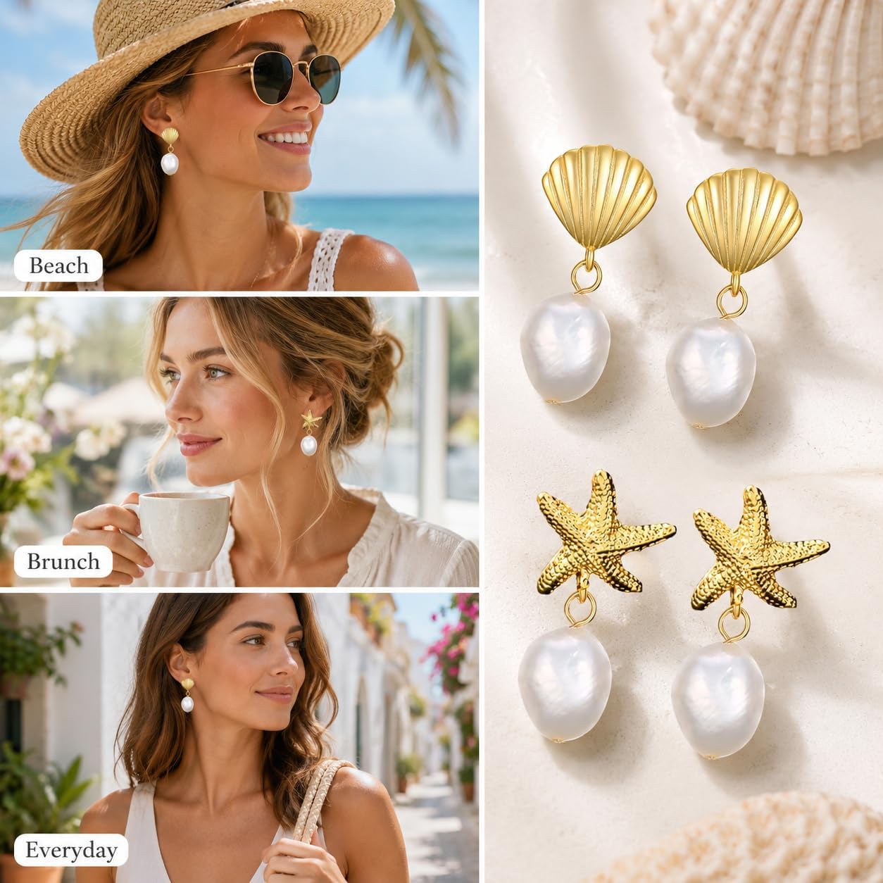 Starfish Earrings Gold Shell Dangle Earrings Women Beach Fashion Summer Beach Vacation Essentials Outfits for Women Beachy Ocean Jewelry Gifts