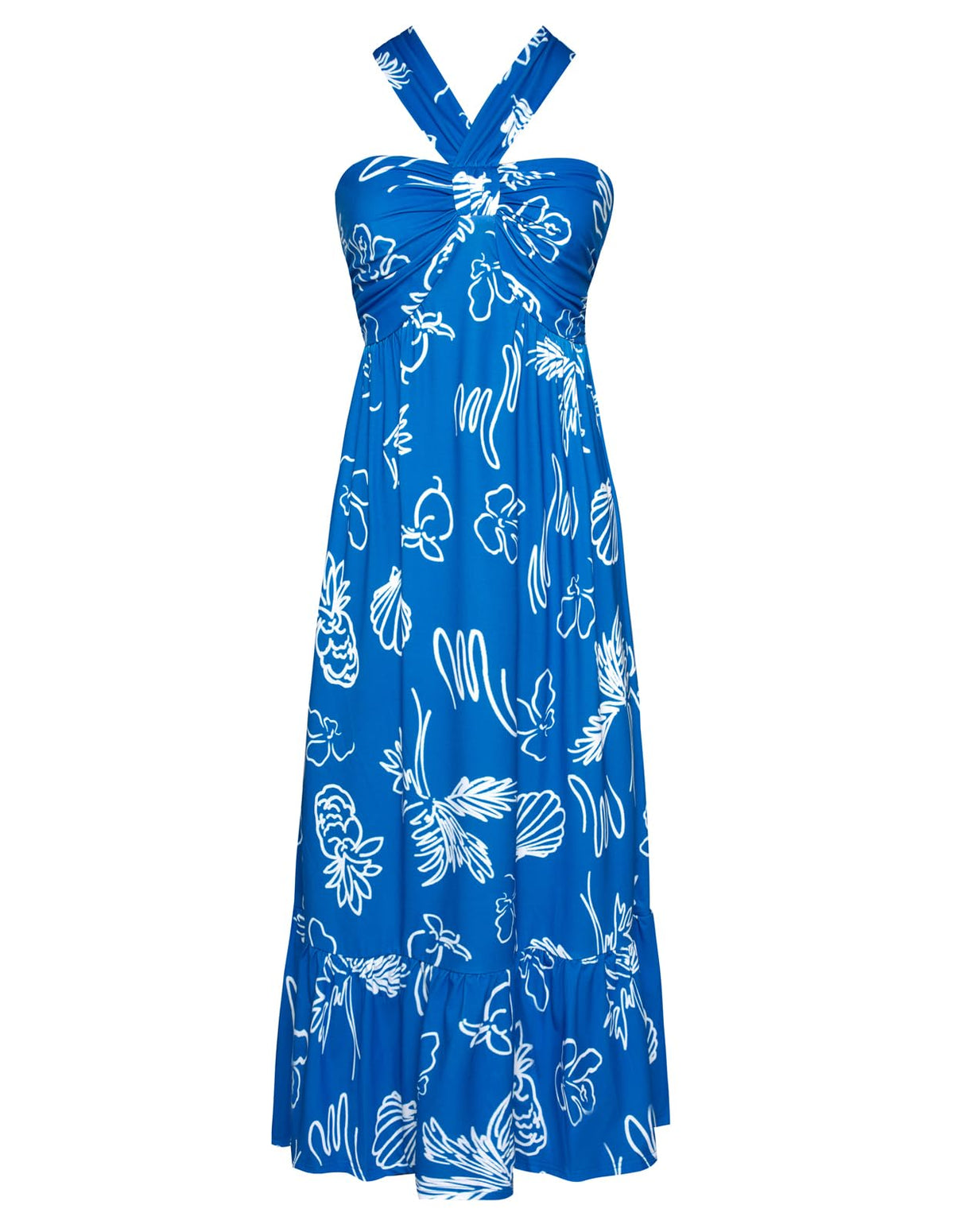 GRACE KARIN Womens Summer Floral Halter Boho Maxi Dresses | 2026 Flowy Criss Cross A Line Long Sundress Casual Tropical Vacation Beach Clothes Wedding Guest Dress With Pocket