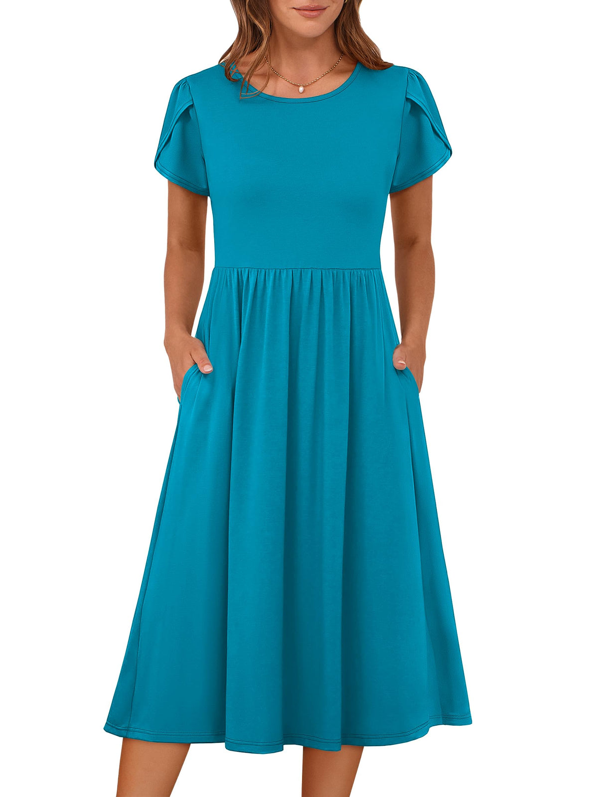ANRABESS Women's Summer Short Sleeve A-Line Midi Dresses Casual Floral T-Shirt Dresses Flowy Beach Sundress with Pockets