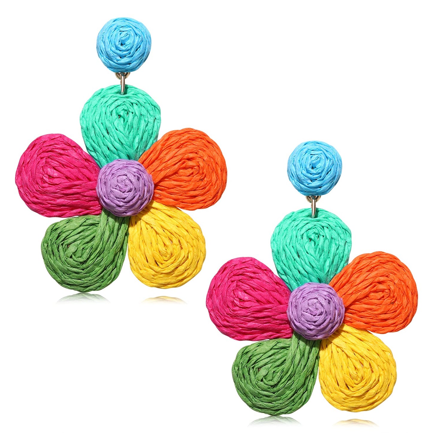 Rattan Earrings for Women Statement Boho Raffia Straw Wrapped Flower Drop Dangle Earrings Summer Tropical Beach Jewelry