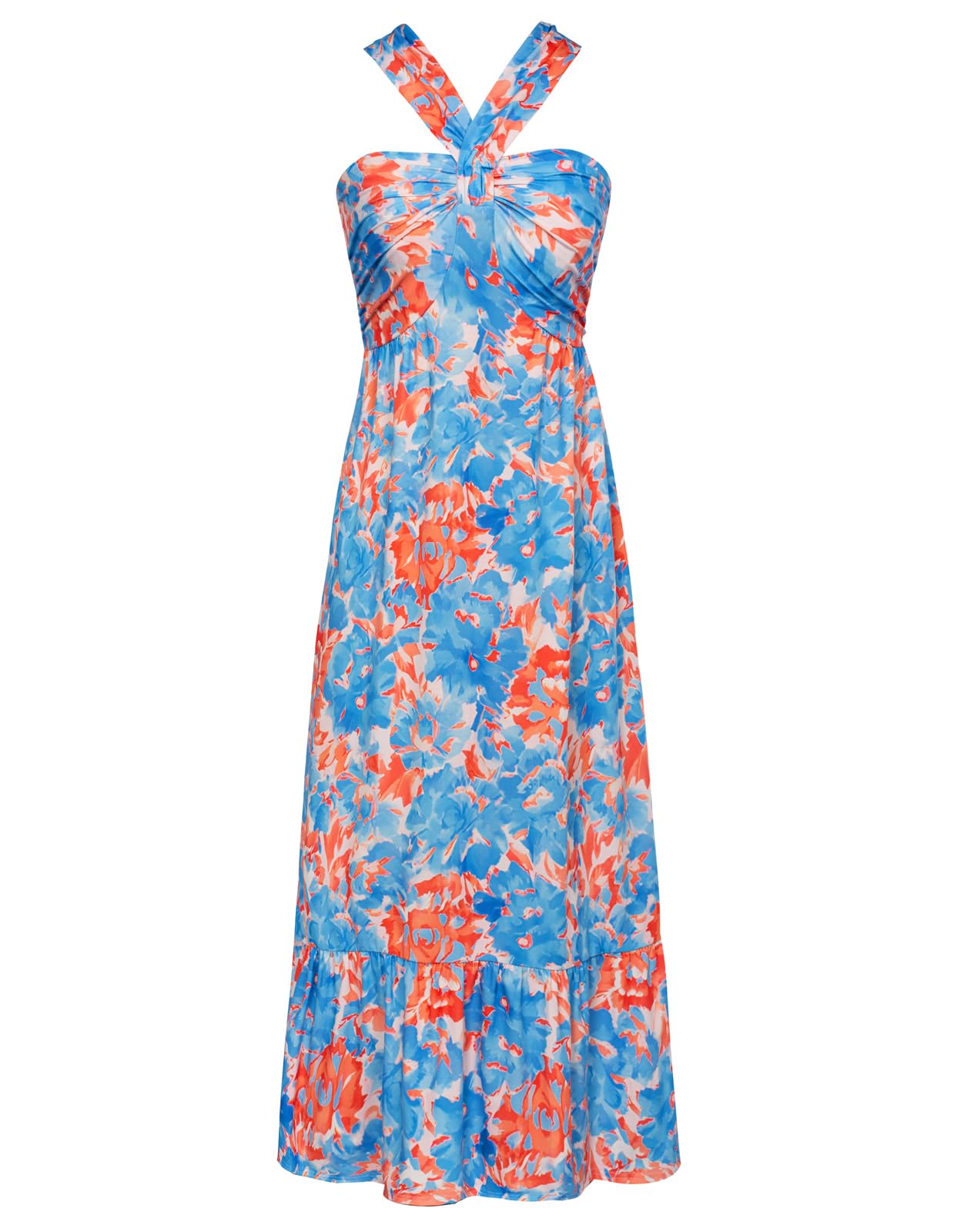 GRACE KARIN Womens Summer Floral Halter Boho Maxi Dresses | 2026 Flowy Criss Cross A Line Long Sundress Casual Tropical Vacation Beach Clothes Wedding Guest Dress With Pocket