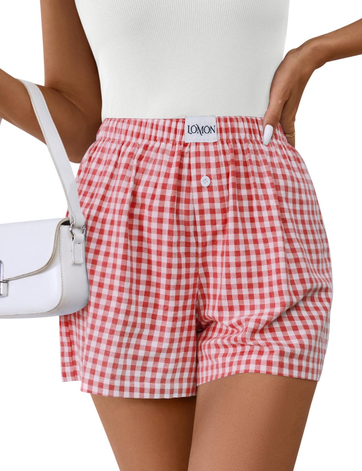 LOMON Women Boxer Shorts Casual Summer Pajama Lounge Gingham Striped Bottom | 2026 Y2K Pj Sleep Beach Vacation Clothing