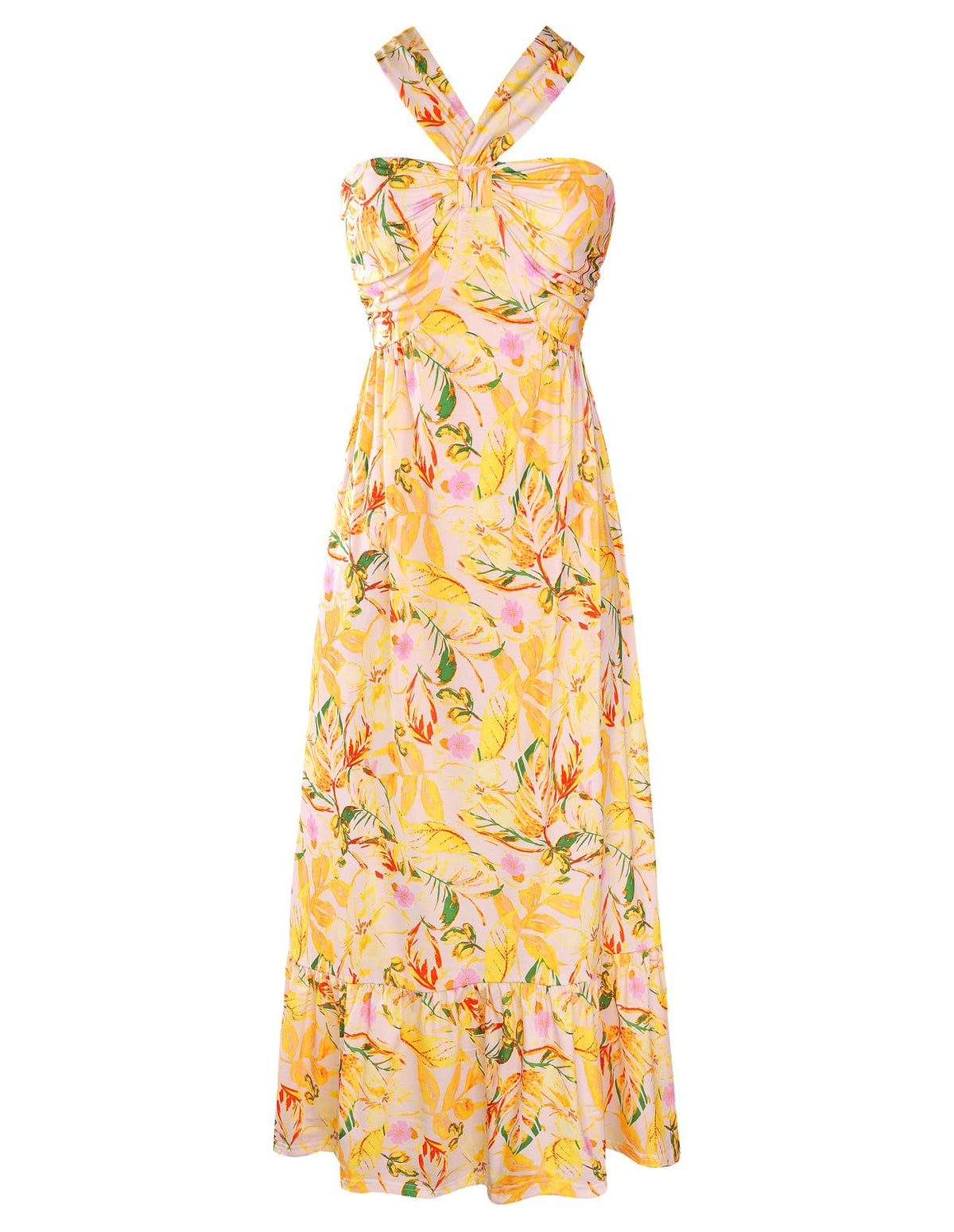 GRACE KARIN Womens Summer Floral Halter Boho Maxi Dresses | 2026 Flowy Criss Cross A Line Long Sundress Casual Tropical Vacation Beach Clothes Wedding Guest Dress With Pocket