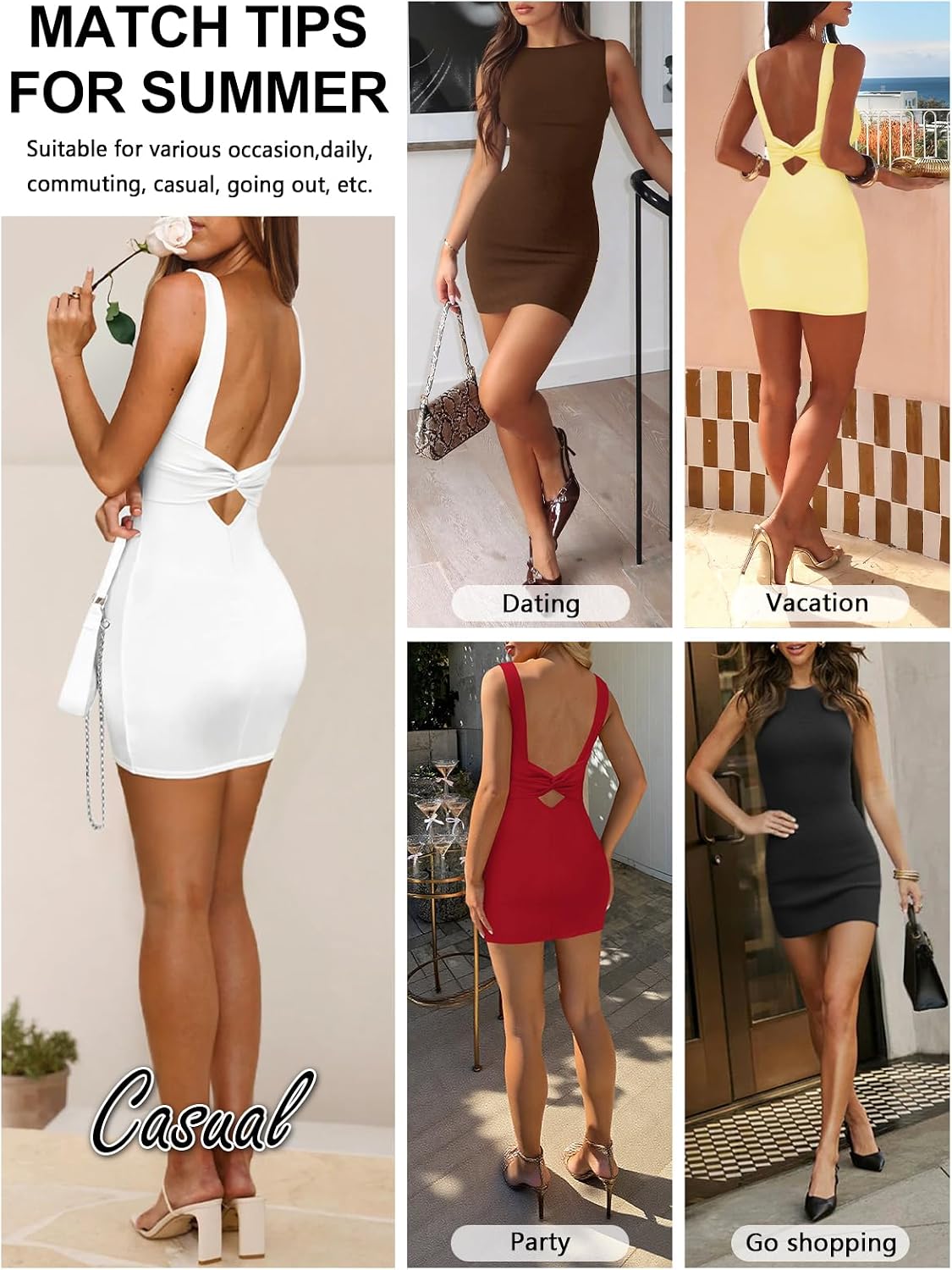 MIYIEONZ Women Backless Mini Dress Formal Short Wedding Guest Dresses | Boat Neck,Sleeveless,Open Back,Knotted,Fitted,Tight,Bodycon Mini Dresses,Sexy Casual,Spring Summer,Cocktail,Going Out Outfits