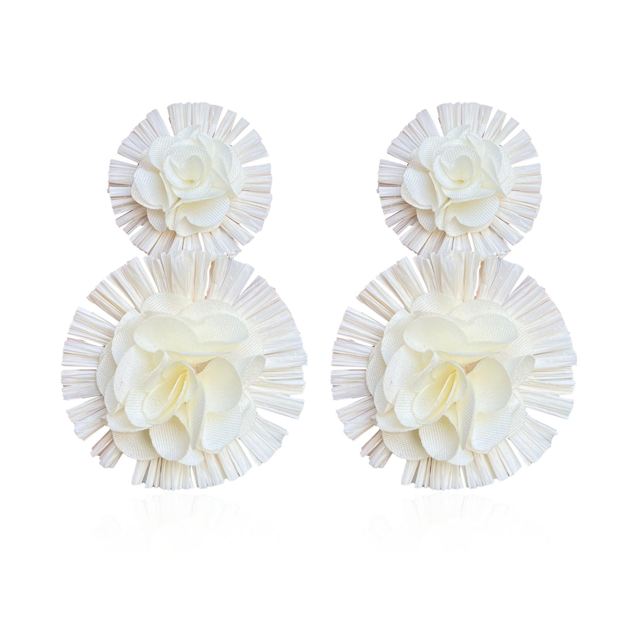 Hawaiian Vibrant Rattan Flower Statement Drop Earrings | Boho Lightweight Cute and Fun Big Raffia Straw Wrapped Floral Dangle Earrings for Women Tropical Sea Vacation Beachy Jewelry