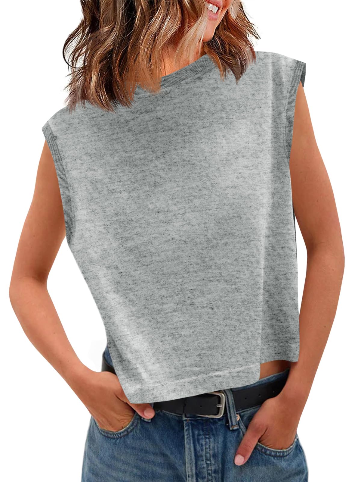 Tankaneo Womens Cropped Cap Sleeve Tank Tops Summer Basic Tee Shirts | Muscle Tank, Crew Neck, Sleeveless Shirts, Loose Fit, Casual Trendy, Boxy