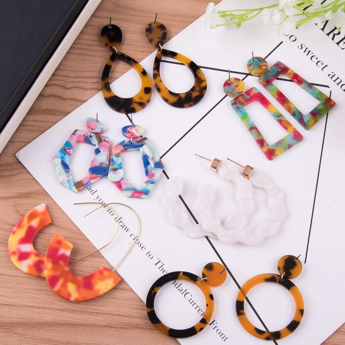 Duufin 24 Pairs Acrylic Earrings Resin Drop Dangle Hoop Statement Earrings