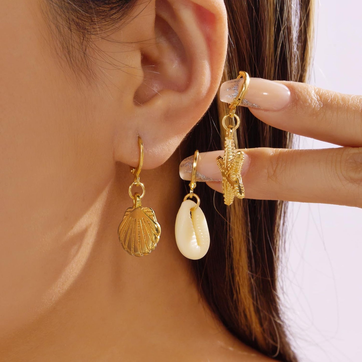 3Pairs Boho Starfish Shell Dangle Drop Earrings Dainty Ocean Theme Seashell Starfish Hoop Earrings for Women Summer Beach Holiday Vacation Outfits Accessories Jewelry Gifts
