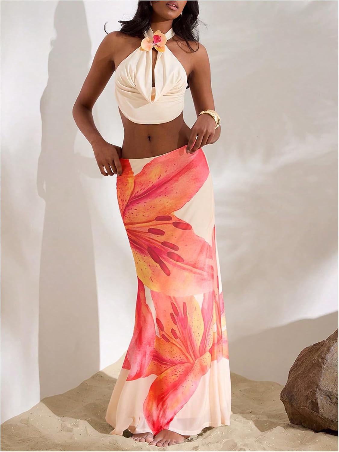 MakeMeChic Women's Long Maxi Skirt Beach Sheer Mesh Skirt | Flowy Skirt, Long Skirt, Beach Skirt, Floral Skirt, Brunch Outfits, Date Night Outfits