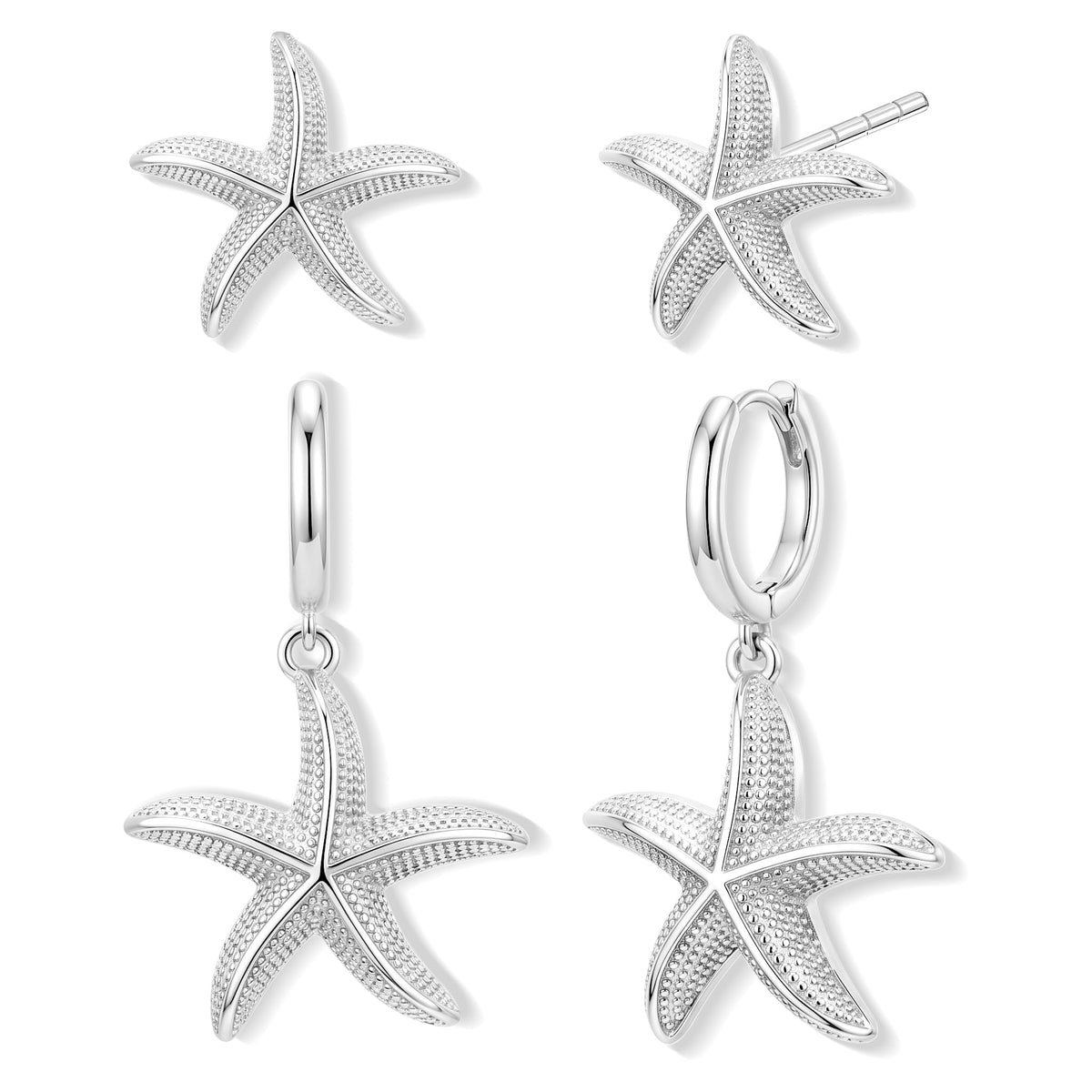 14K Gold Planted Seashell Starfish Stud dangle Earrings for Women, Summer Beach Hoop Earrings for Multiple Piercing Cartilage, Dainty Trendy Dangling Earring 3 Pairs Set Vacation Ocean Outfits Accessories Jewelry