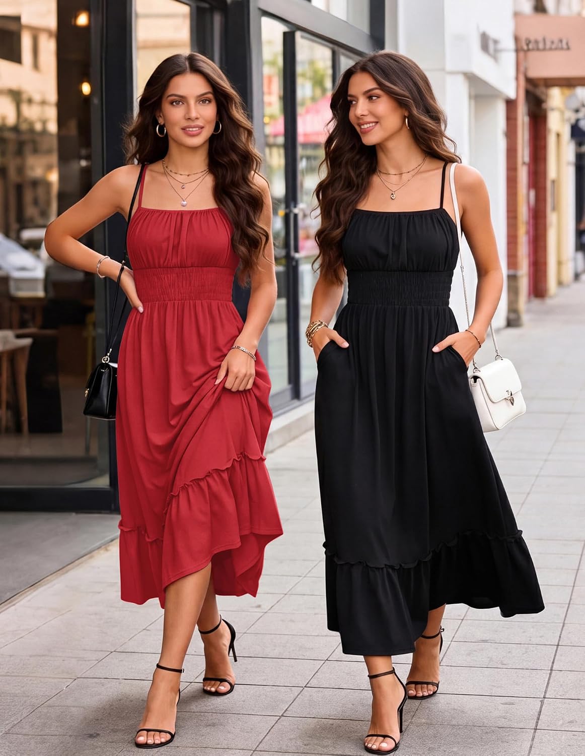 GRACE KARIN Women's Summer Maxi Dresses 2026 Beach Vacation Dress | Casual, Smocked Waist, Spaghetti Strap, Sleeveless, Boho Sundress With Pockets, Trendy Fashion Outfits