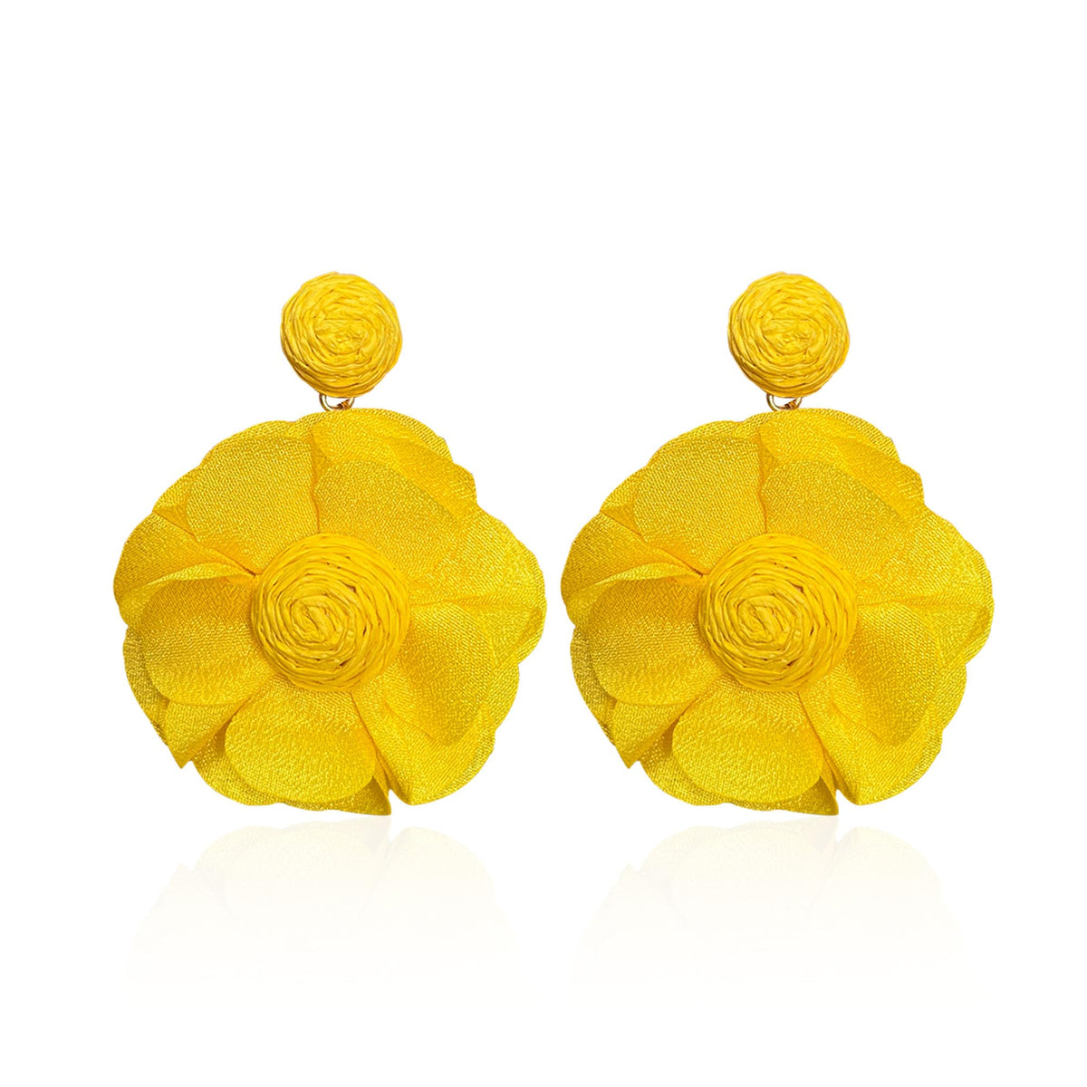 Rattan Flower Drop Earrings Raffia Dangle Boho Statement Earrings for Women