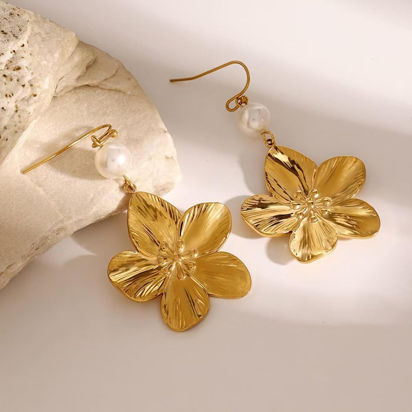 Gold Flower Statement Earrings for Women, Large Chunky Bohomian Summer Beach Floral Earring, Irregular Bold Exaggerated Earrings