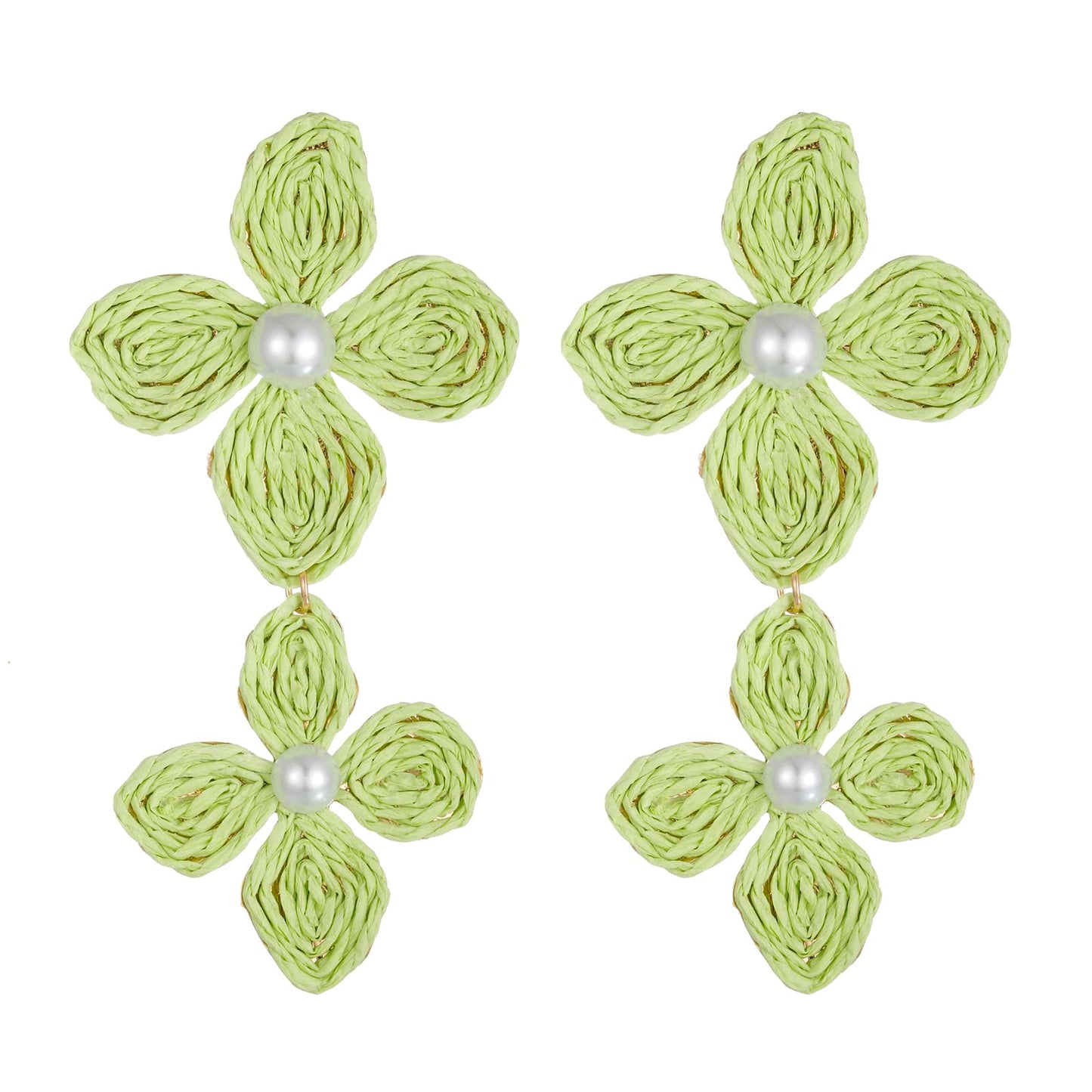 RUOFFETA Raffia Flower Earrings, Raffia Straw Wrapped Flower Drop Dangle Earrings Summer Tropical Beach Jewelry