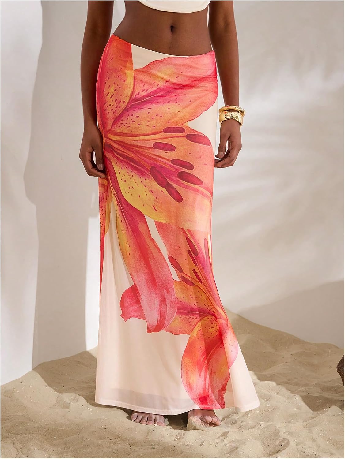 MakeMeChic Women's Long Maxi Skirt Beach Sheer Mesh Skirt | Flowy Skirt, Long Skirt, Beach Skirt, Floral Skirt, Brunch Outfits, Date Night Outfits