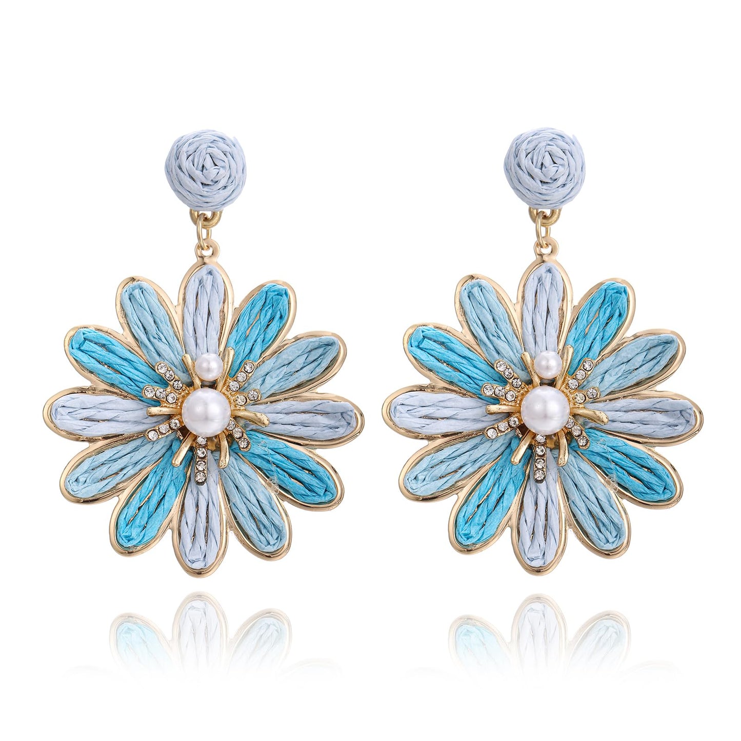 RUOFFETA Boho Raffia Flower Earrings for Women – Lightweight Dangle Jewelry, Summer Beach Vacation Accessories