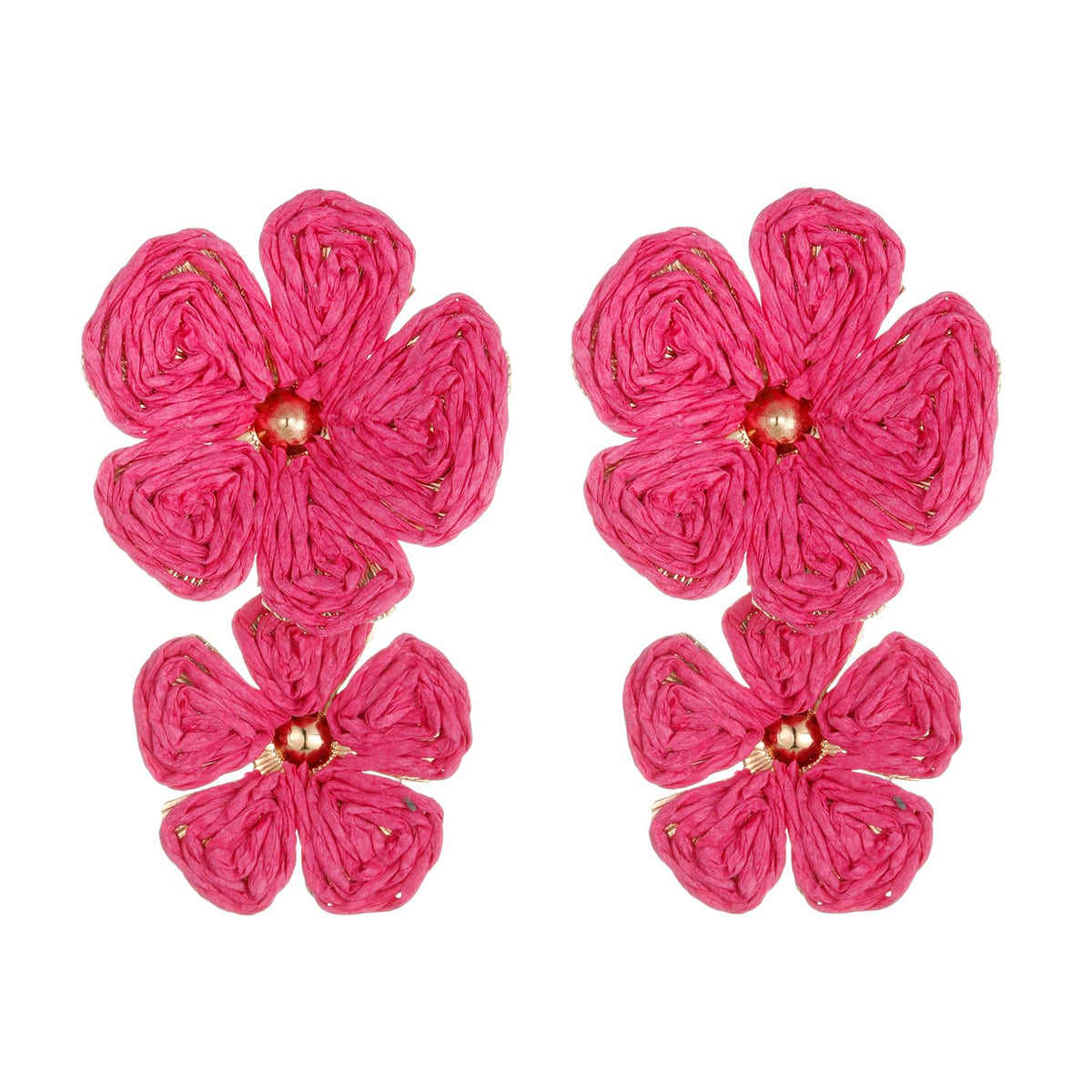 RUOFFETA Raffia Flower Earrings, Raffia Straw Wrapped Flower Drop Dangle Earrings Summer Tropical Beach Jewelry