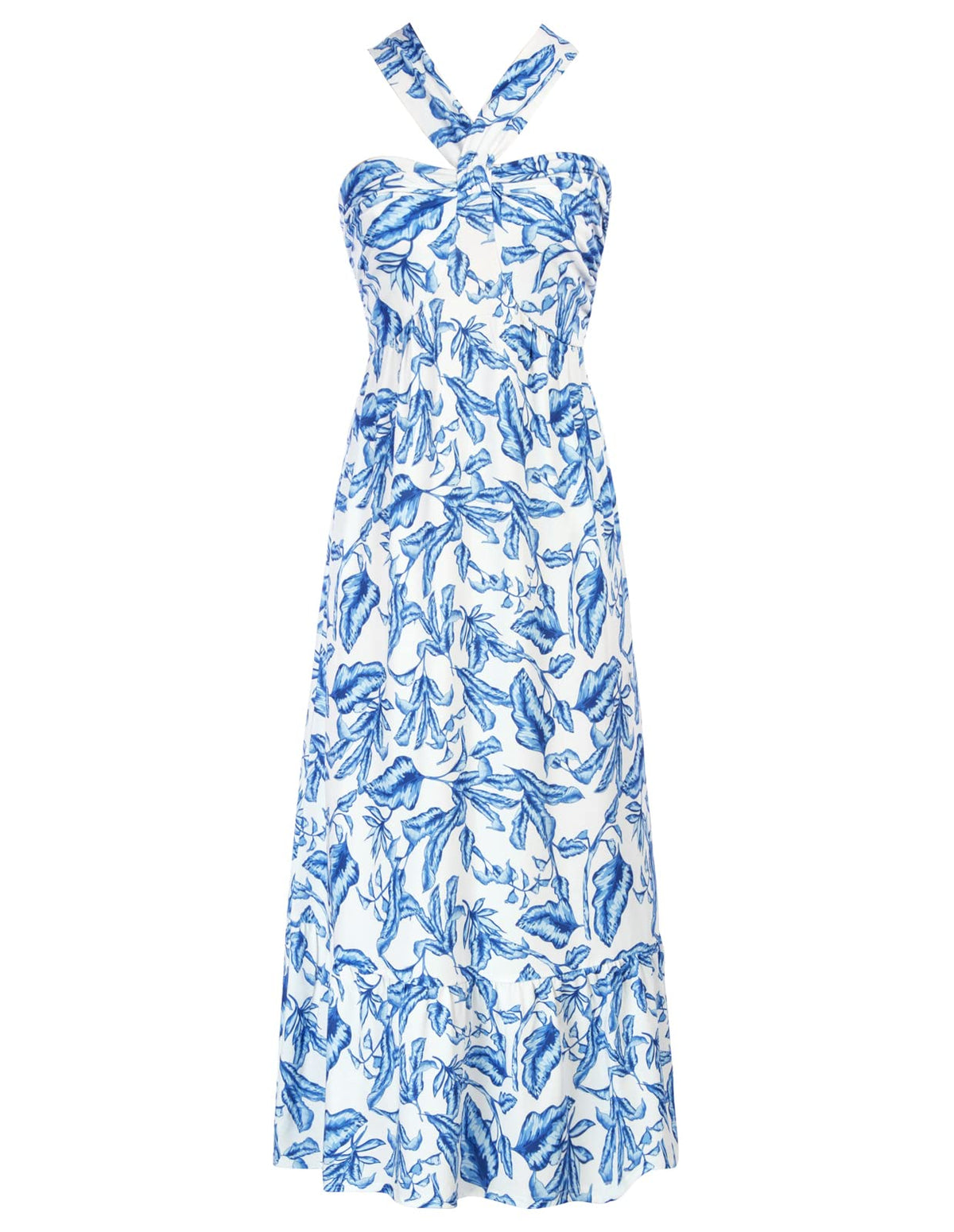 GRACE KARIN Womens Summer Floral Halter Boho Maxi Dresses | 2026 Flowy Criss Cross A Line Long Sundress Casual Tropical Vacation Beach Clothes Wedding Guest Dress With Pocket