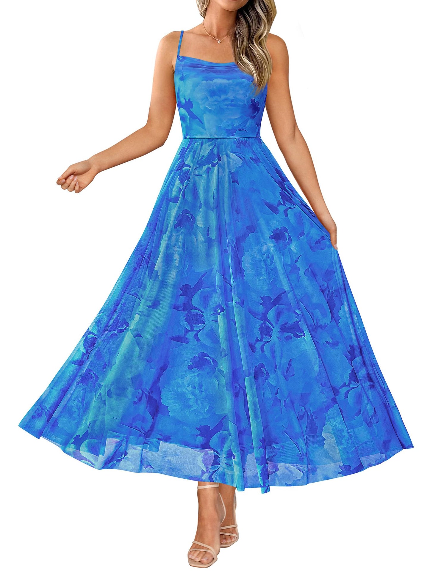 BTFBM Women Summer Maxi Dresses Elegant Wedding Guest Dress | Cowl Neck,Spaghetti Strap,Mesh,Floral,A-Line,Flowy,Party,Cocktail,Homecoming,Graduation,Sundress,Prom,Beach Long Dresses