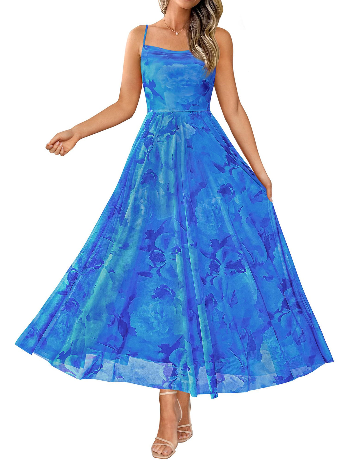 BTFBM Women Summer Maxi Dresses Elegant Wedding Guest Dress | Cowl Neck,Spaghetti Strap,Mesh,Floral,A-Line,Flowy,Party,Cocktail,Homecoming,Graduation,Sundress,Prom,Beach Long Dresses