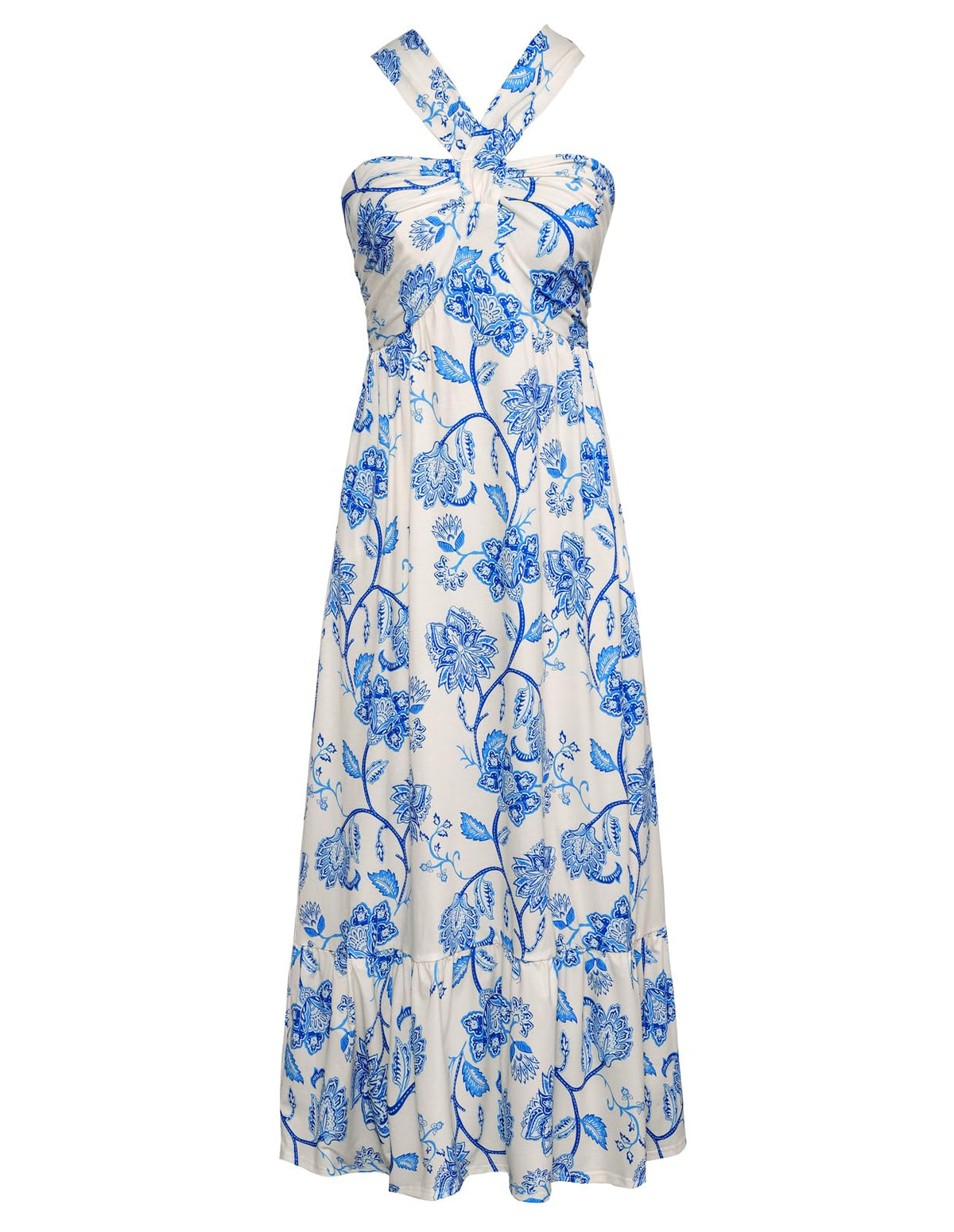 GRACE KARIN Womens Summer Floral Halter Boho Maxi Dresses | 2026 Flowy Criss Cross A Line Long Sundress Casual Tropical Vacation Beach Clothes Wedding Guest Dress With Pocket