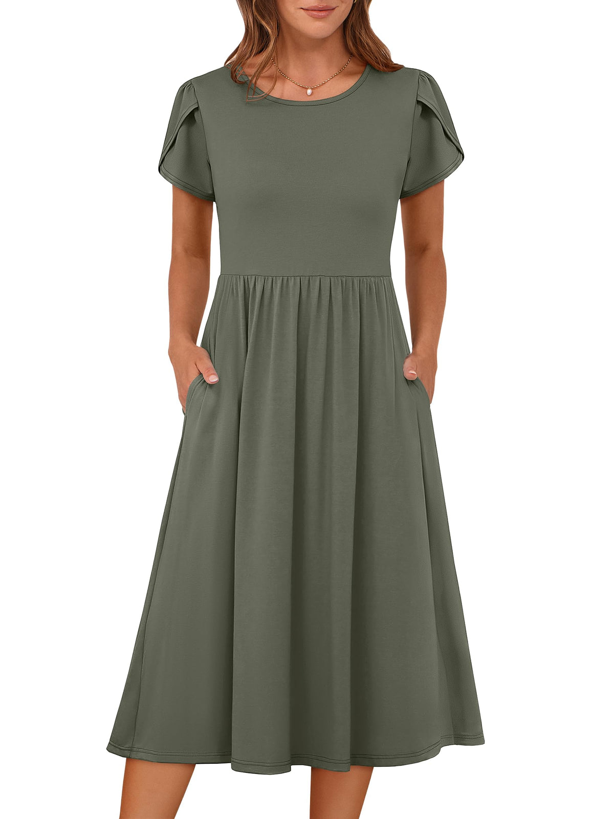 ANRABESS Women's Summer Short Sleeve A-Line Midi Dresses Casual Floral T-Shirt Dresses Flowy Beach Sundress with Pockets