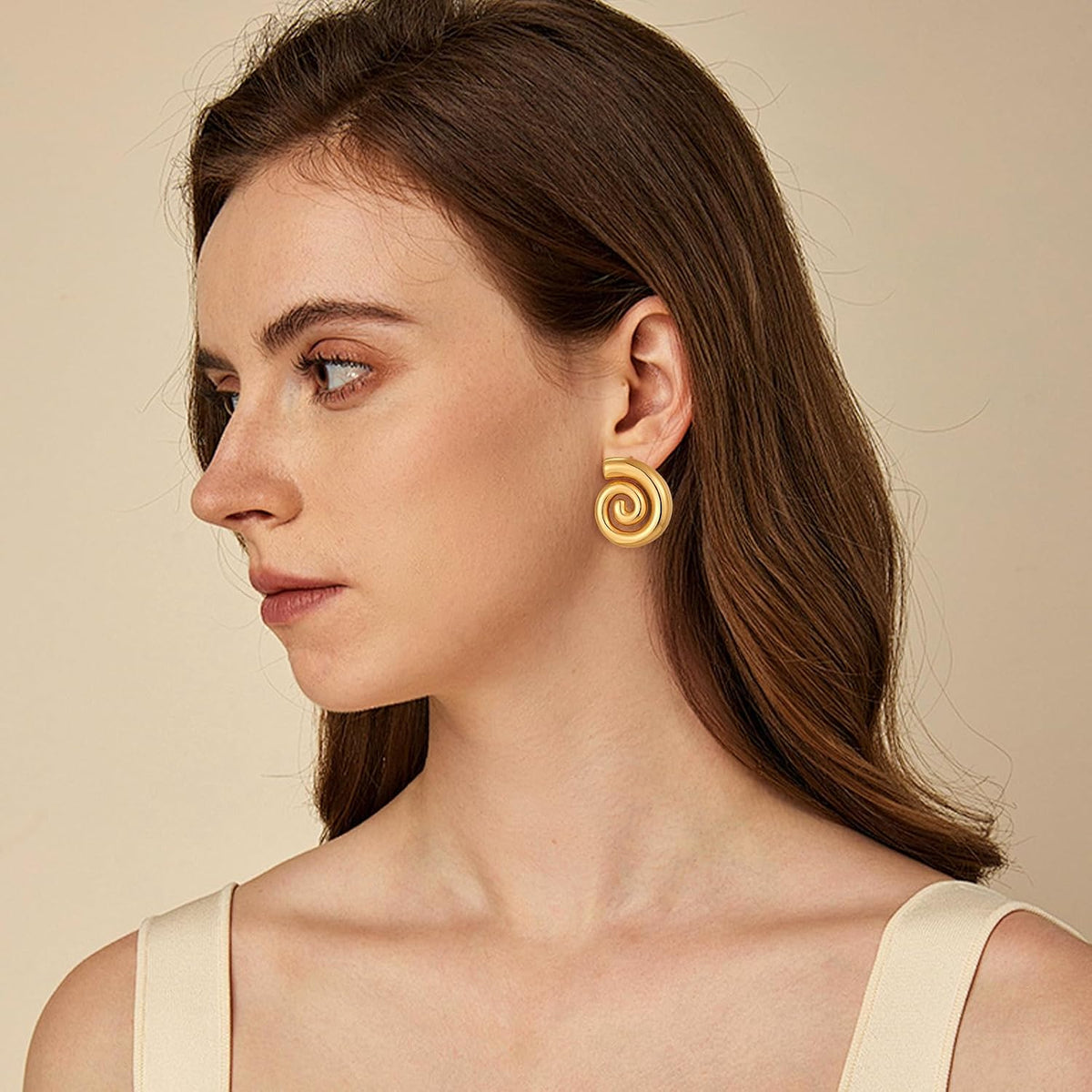 Gold Sliver Chunky Statement Earrings for Women - Spiral Swirl Vintage Stud Earrings, Trendy Chunky Jewelry | Summer Boho Beach Jewelry