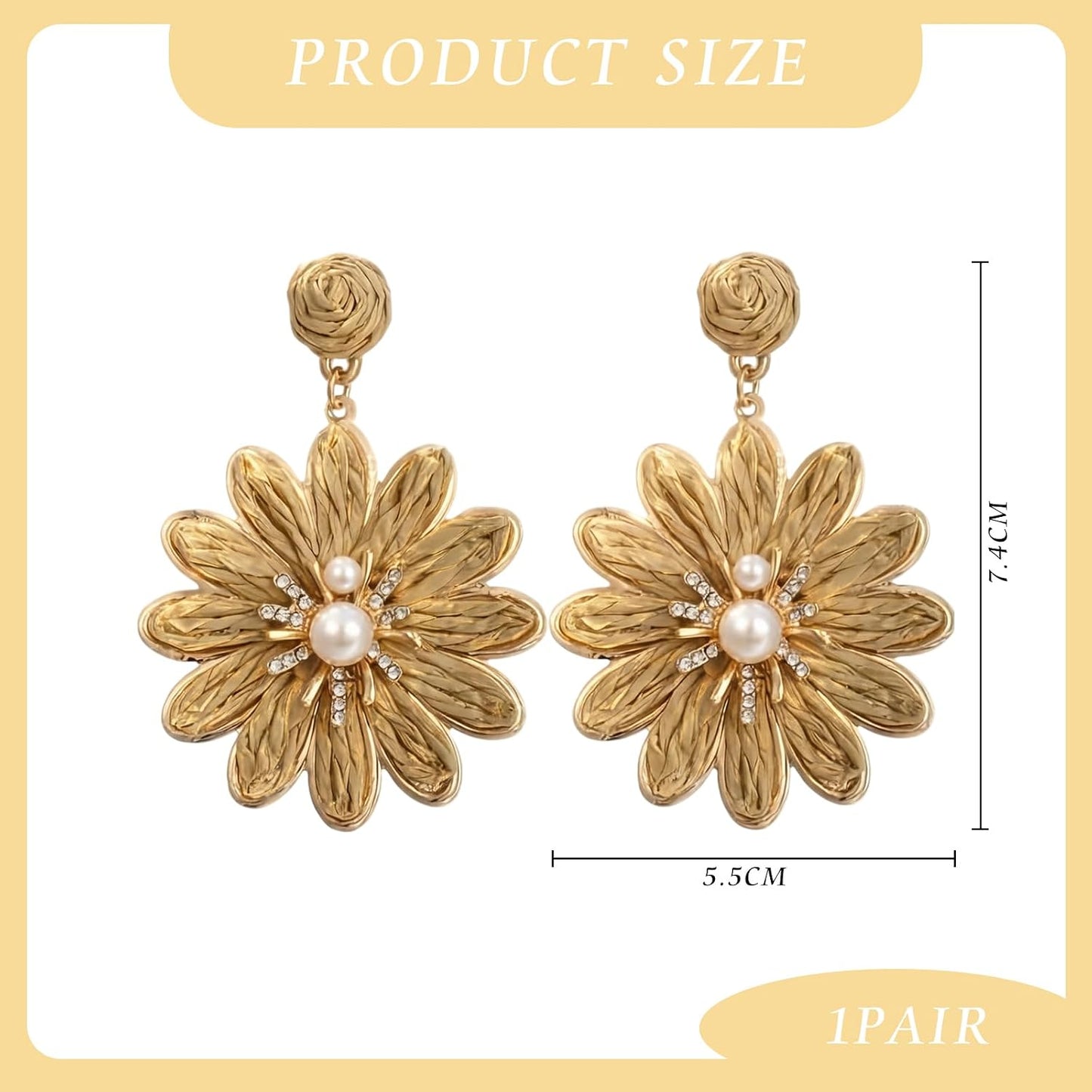 Boho Flower Earrings for Women, Statement Dangle Earrings with Faux Pearl and Rhinestone Accents, Summer Beach Vacation Jewelry Accessories for Party