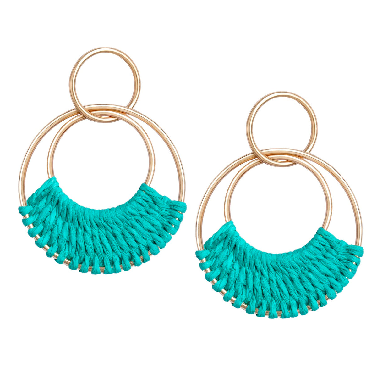 Raffia Hoop Earrings for Women Fun Boho Summer Beach Earrings Lightweight Handmade Straw Wicker Rattan Dangle Earrings Statement Geometric Round Drop Earrings
