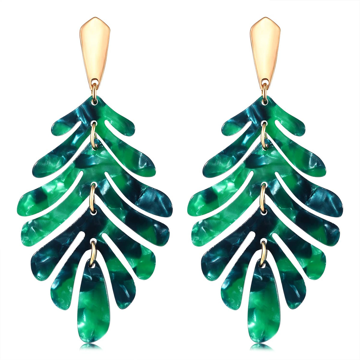 Acrylic Pendant necklace Earrings – Long Statement Leaf Charm Necklace Tortoise Resin Palm Leaf Earrings Fashion Necklaces Earrings for Women