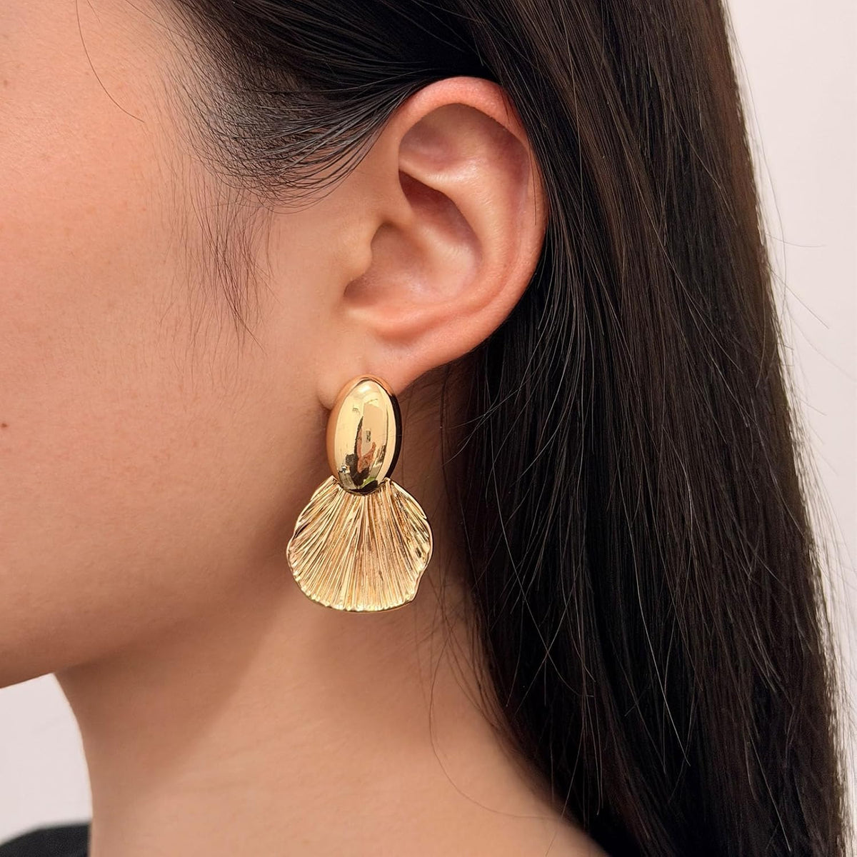 Chunky Gold Earrings for Women 14K Gold Plated Statement Shell Dangle Earrings