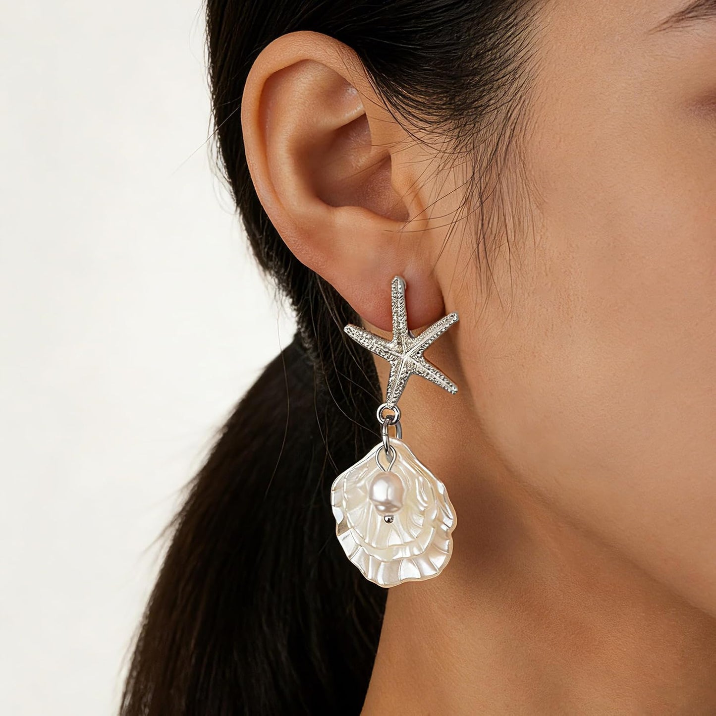 Gold Starfish Earrings Beach Jewelry Pearl Seashell Drop Earrings for Women Boho Summer Ocean Beachy Trendy Vacation Accessories