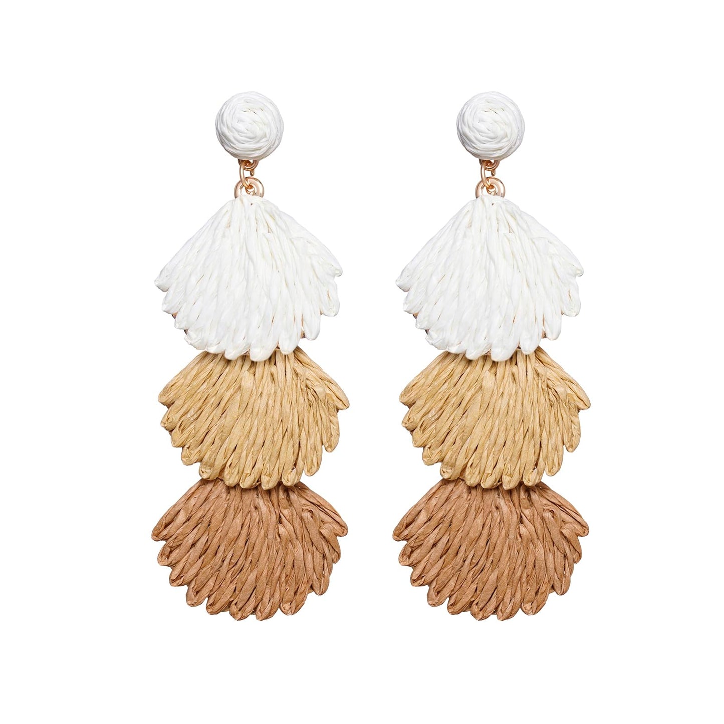 Raffia Dangle Earrings for Women - Boho Statement Rattan Drop Jewelry with Shell Design, Lightweight Summer Beach Trendy Accessories