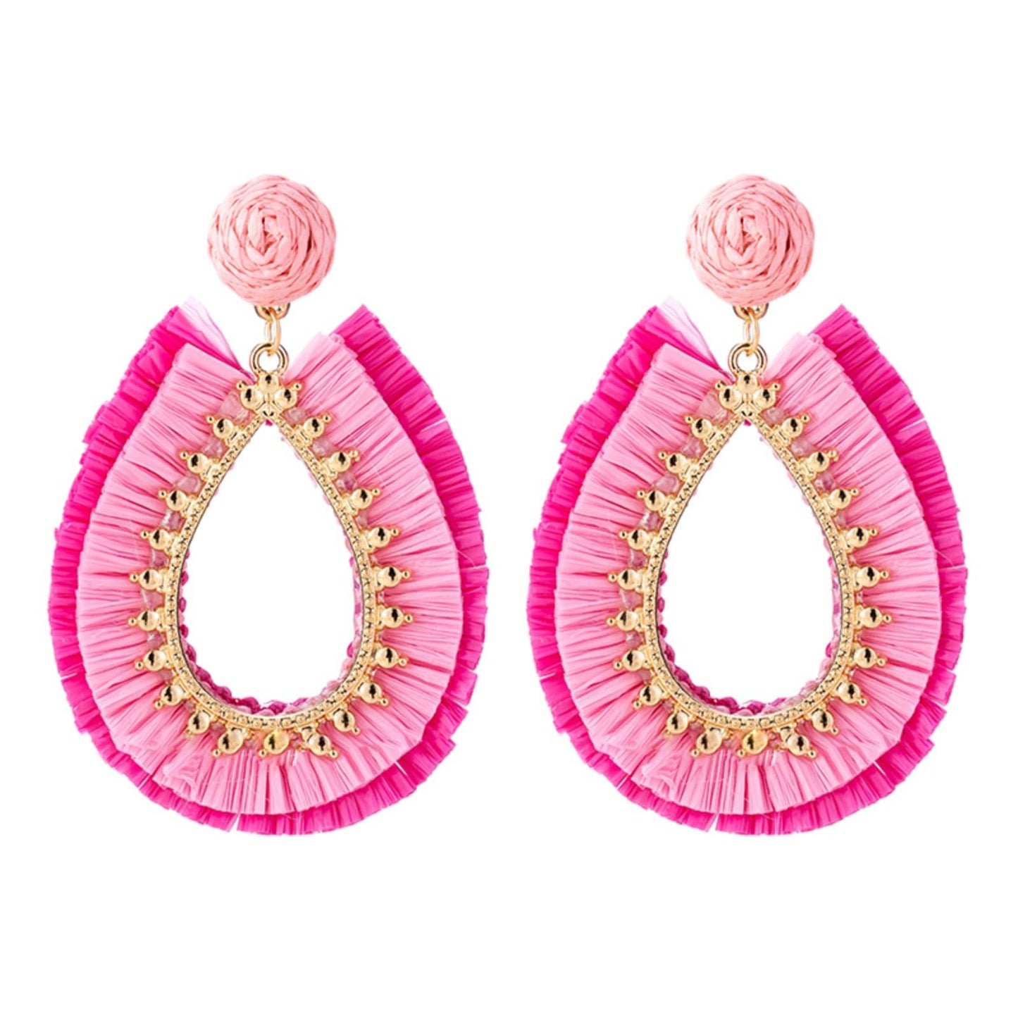 Handmade Raffia Rattan Boho Teardrop Dangle Earrings for Women Colorful Straw Wrap Summer Earrings for Summer Beach Vacation Accessories