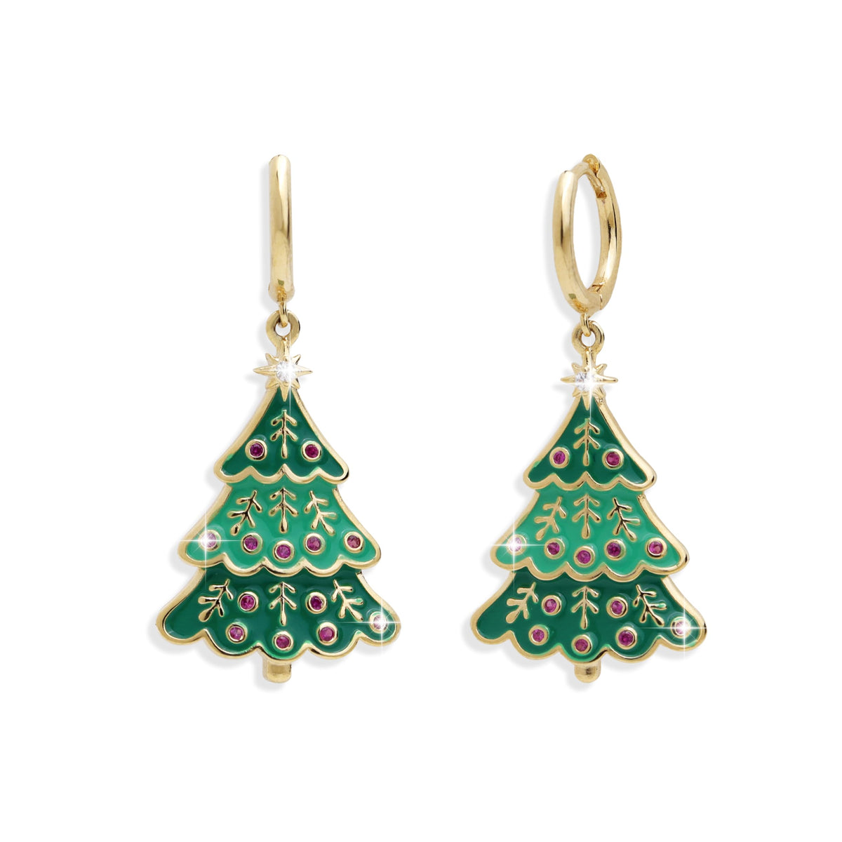Jean Beau Gold Hoop Dangle Earrings for Women, Trendy Dainty Rhinestone CZ Christmas Tree Clover Starfish Drop Earrings Fashion Holiday Party Jewelry Gift