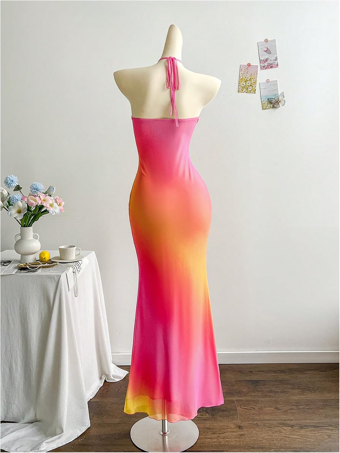 GORGLITTER Women's Ombre Sunset Halter Starfish Boho Beach Maxi Dresses | Tropical Vacation Hawaiian Dresses 2026, Floral Cocktail Going Out Fishtail Long Sundress