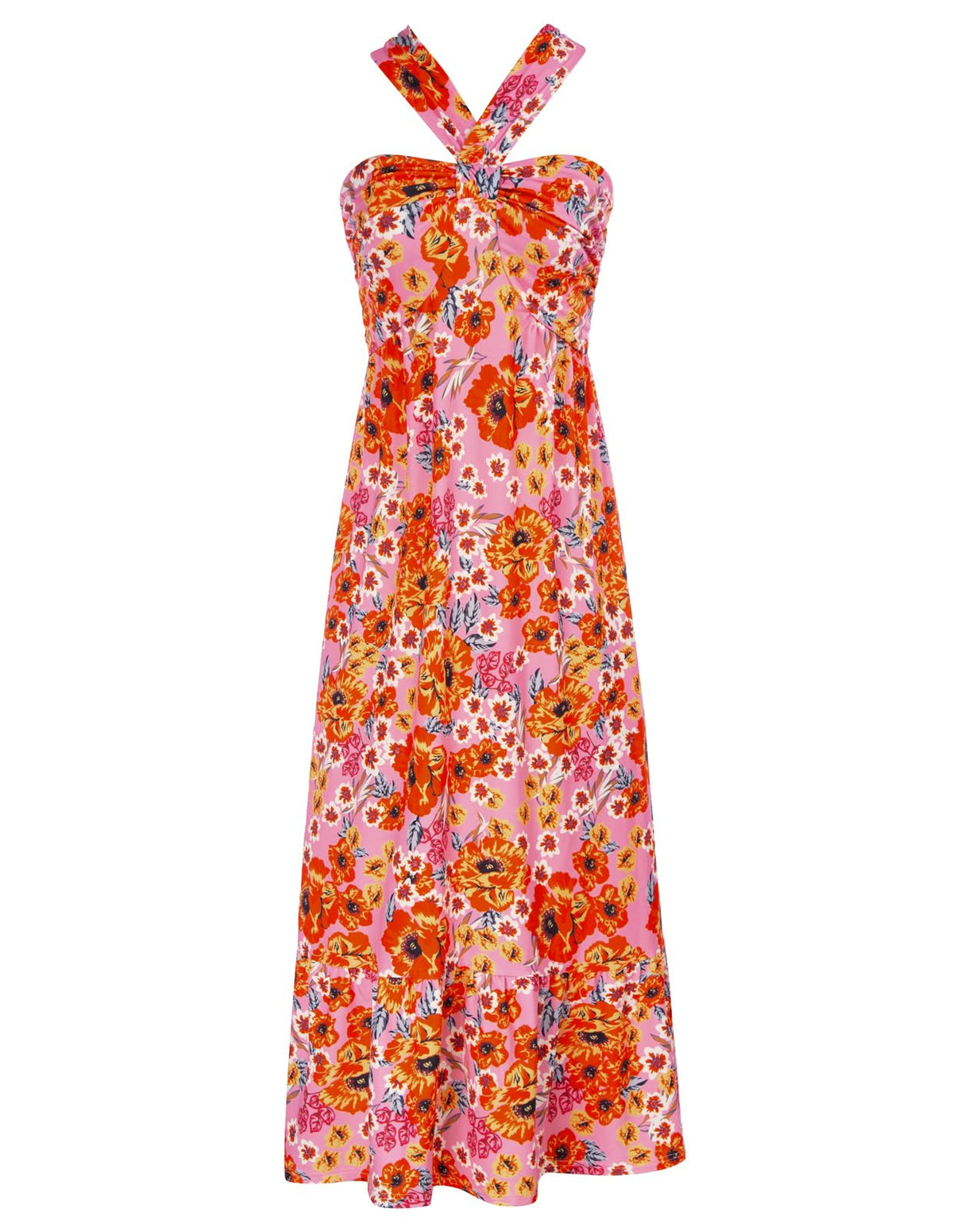 GRACE KARIN Womens Summer Floral Halter Boho Maxi Dresses | 2026 Flowy Criss Cross A Line Long Sundress Casual Tropical Vacation Beach Clothes Wedding Guest Dress With Pocket