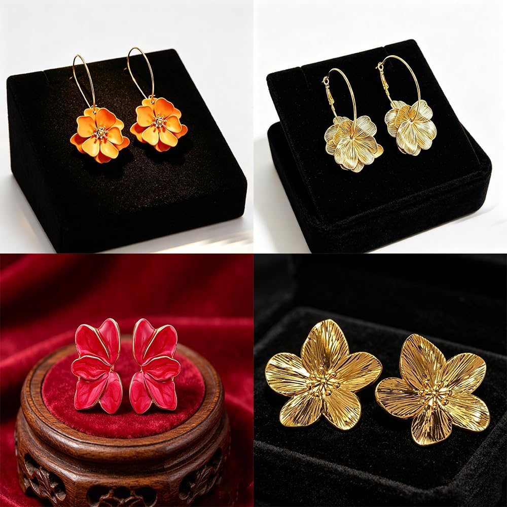Flower Earrings for Women Summer Spring Beachy Vacation Daisy Statement Gold Earrings Set Tropical Jewelry Gift 4 Pairs