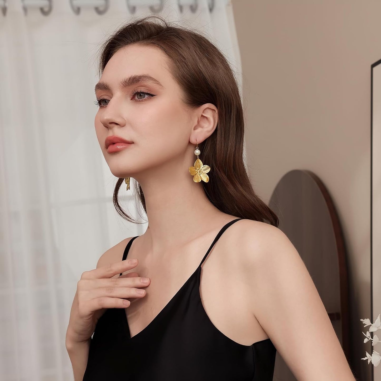 Gold Flower Statement Earrings for Women, Large Chunky Bohomian Summer Beach Floral Earring, Irregular Bold Exaggerated Earrings