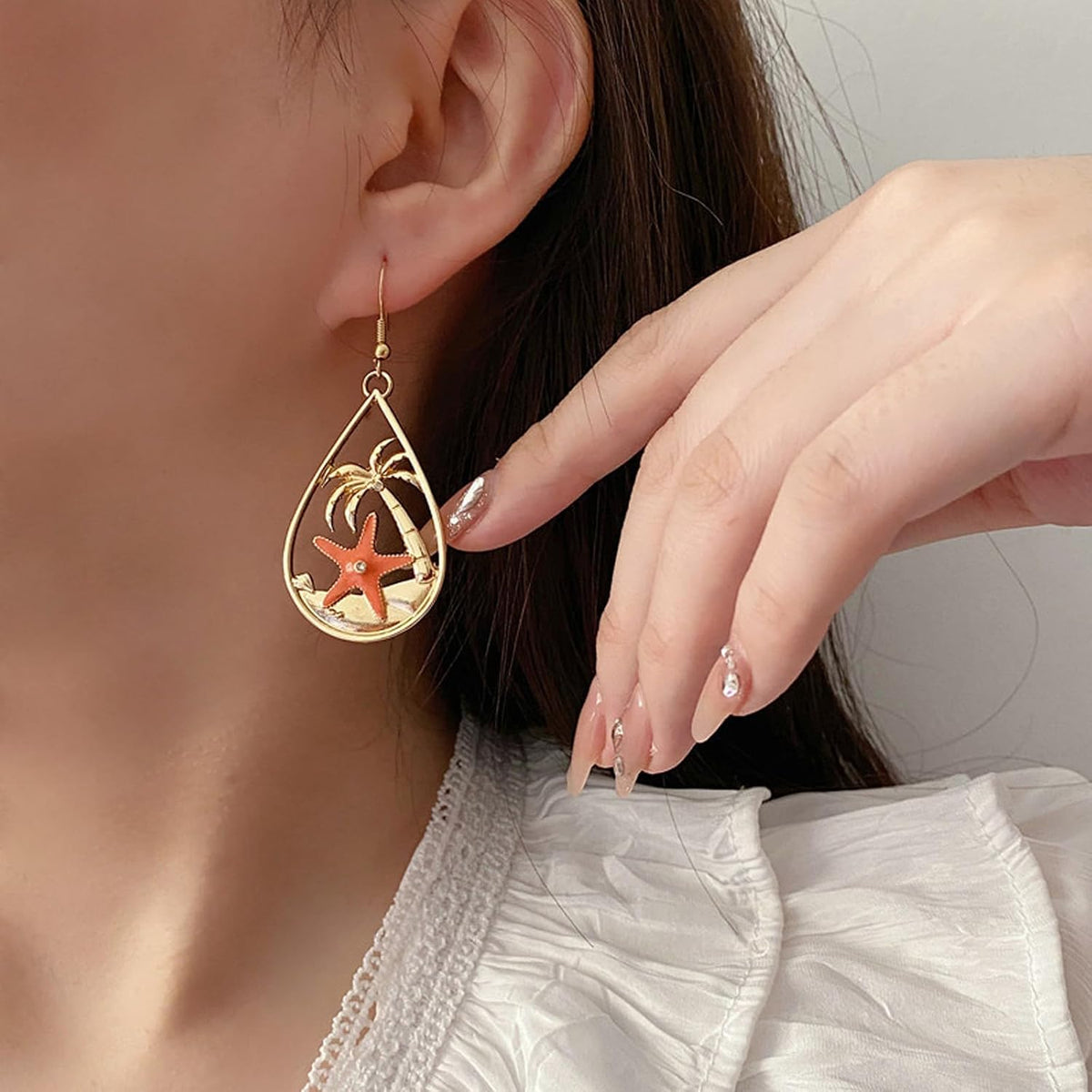 Seashell Starfish Earrings for Women Pearl Drop Beach Jewelry Ocean Themed Accessories for Tropical Vacation Outfits Summer Beachy Style Enhancer Boho Cruise Wear Sea Shell Dangle Dainty Statement