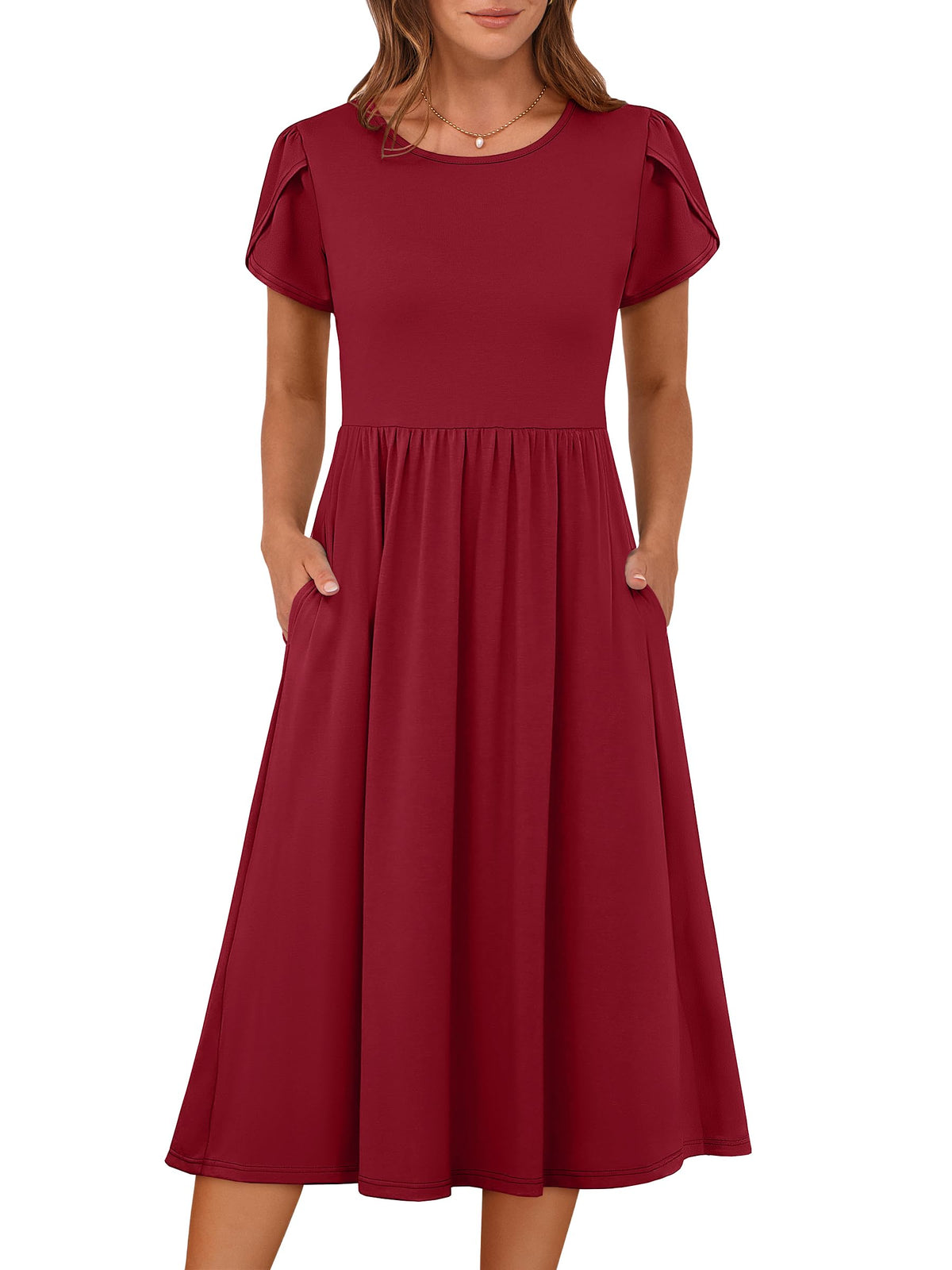 ANRABESS Women's Summer Short Sleeve A-Line Midi Dresses Casual Floral T-Shirt Dresses Flowy Beach Sundress with Pockets