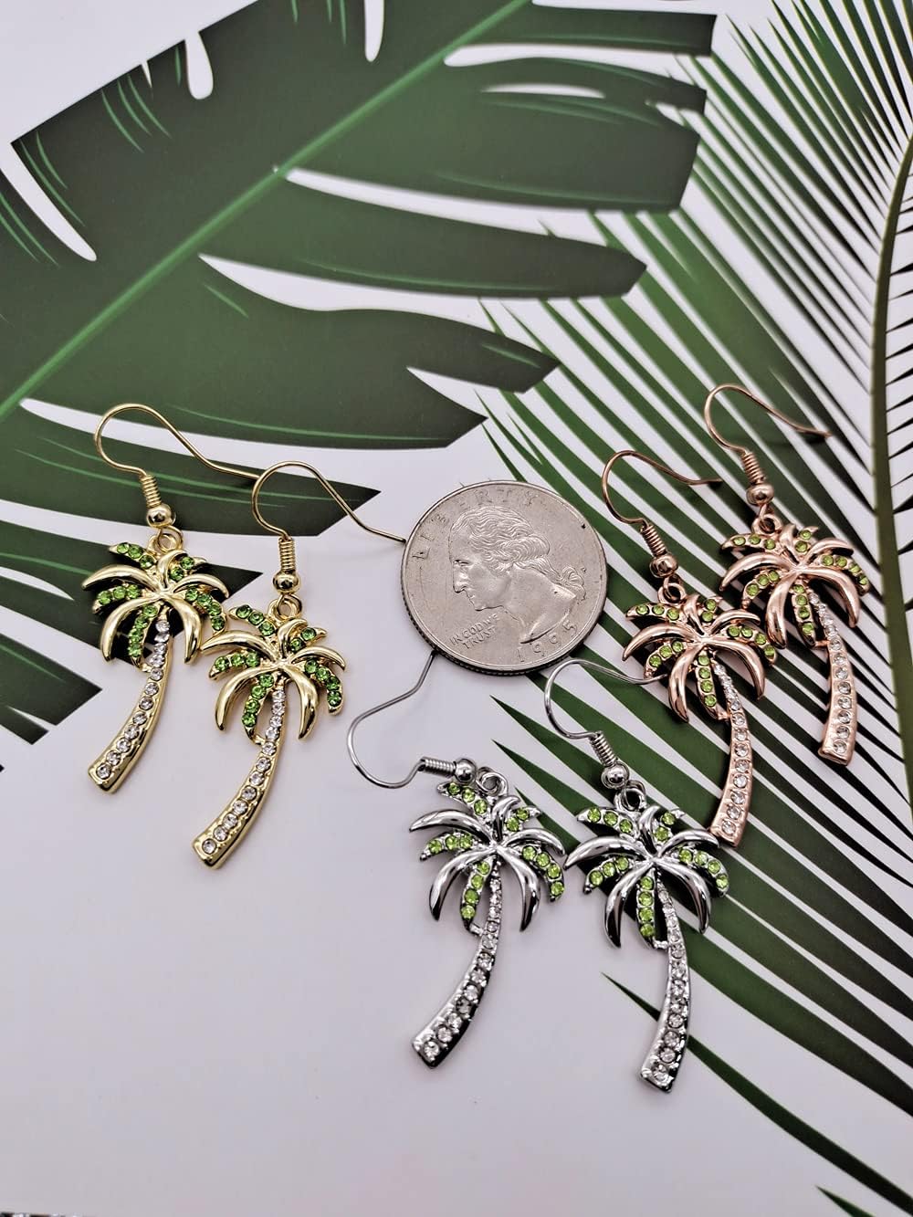 Crystal Beach Palm Tree Dangle Earrings Tropical Jewelry for Women
