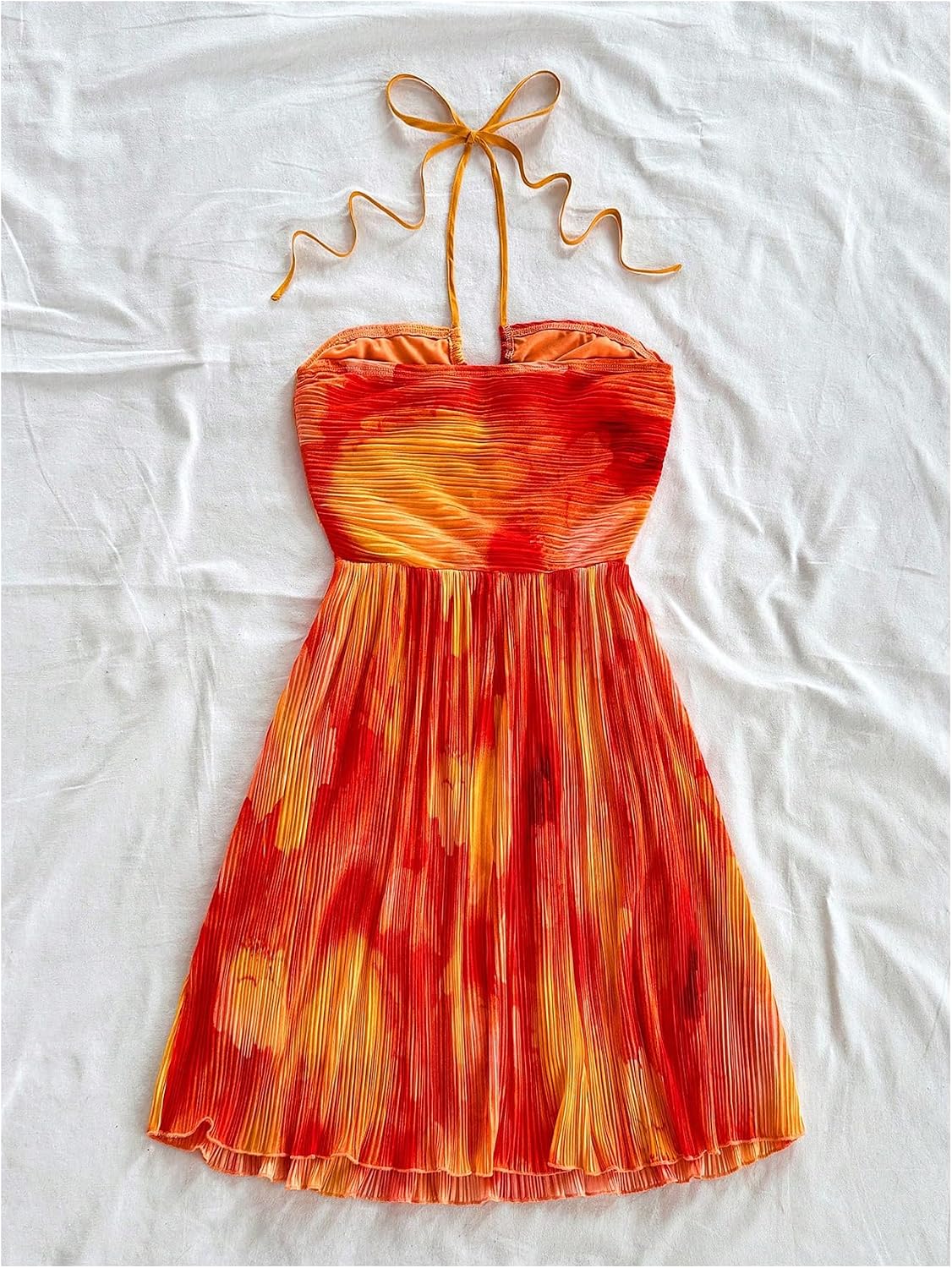 Floerns Women's Tie Dye A Line Flowy Halter Mini Dress Sleeveless Ruched Flare Hem Sundresses